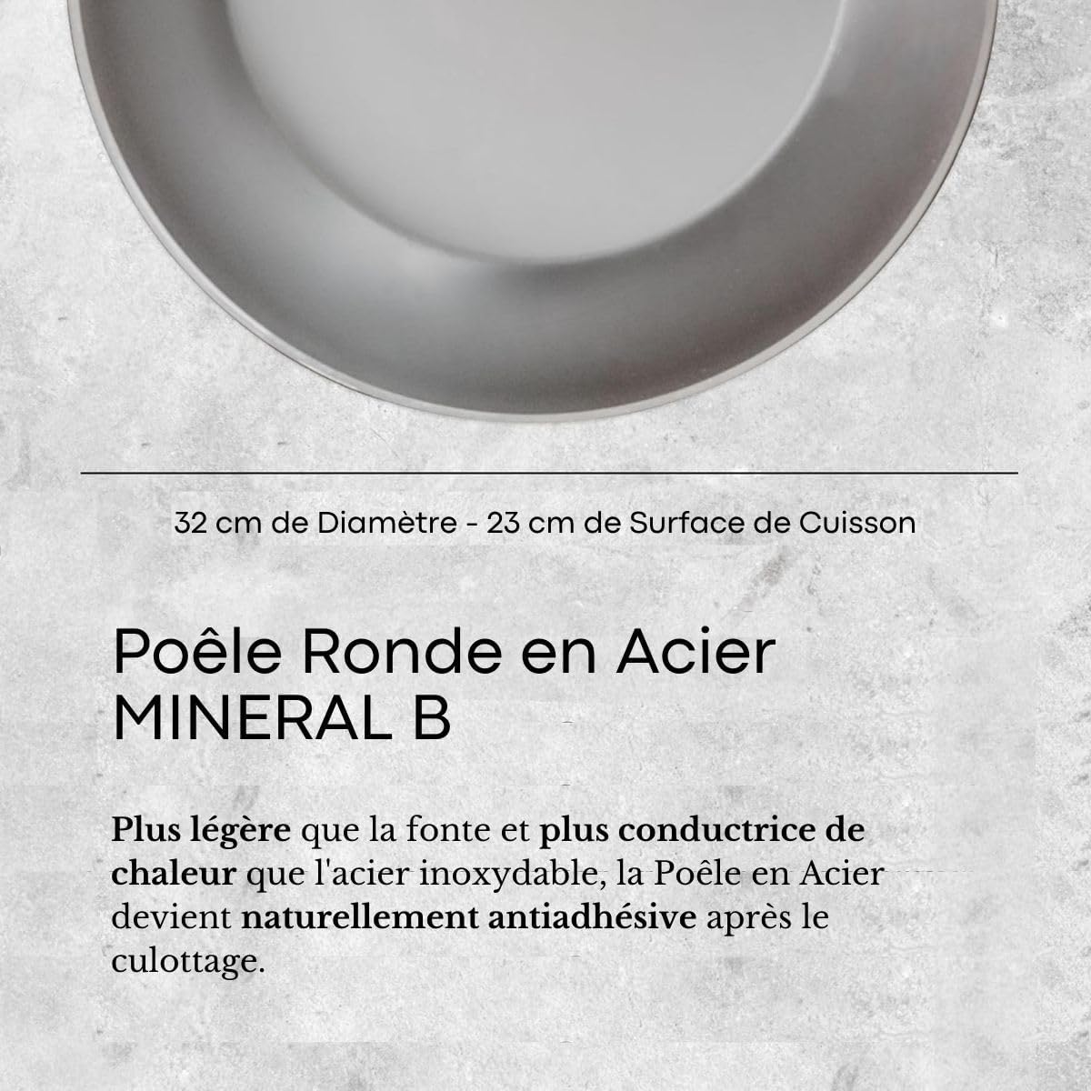 De Buyer Mineral B Element Round Steel Fry Pan – 32 cm