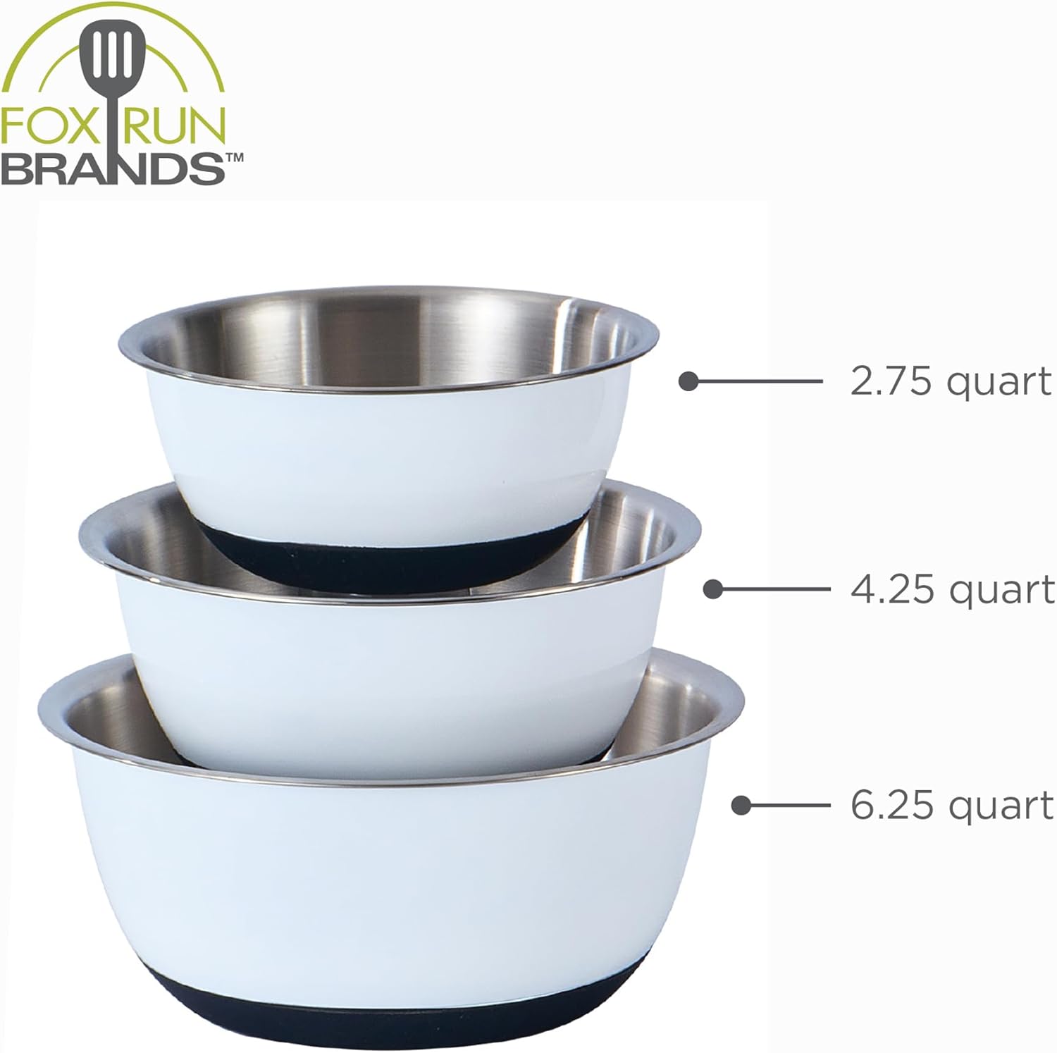 Fox Run White Stainless Steel Mixing Bowls, Set of 3