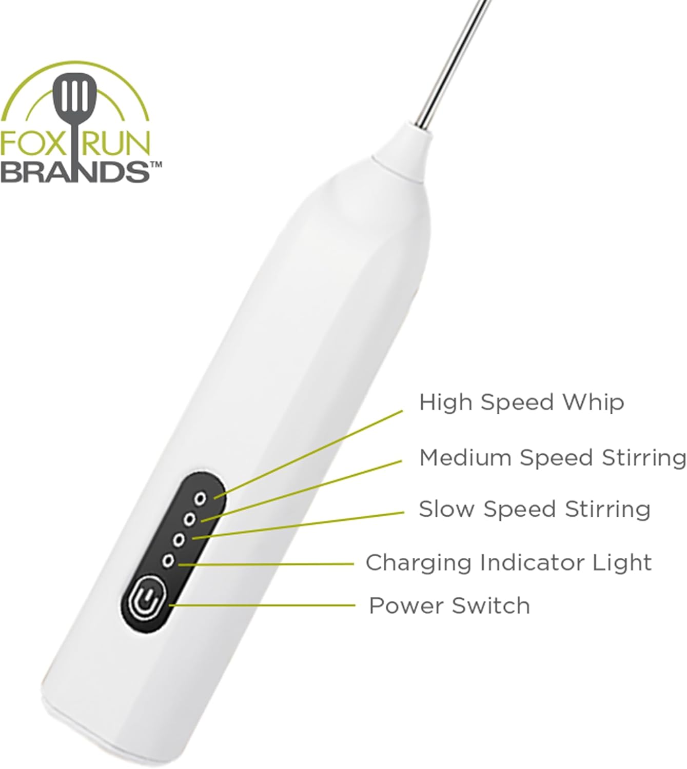 Fox Run Rechargeable Milk Frother, White