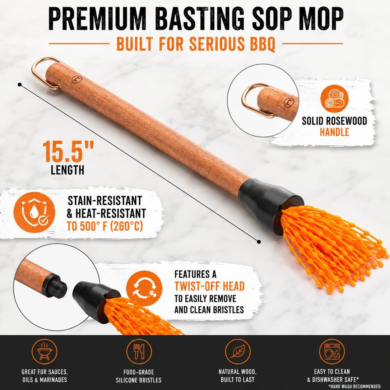 Outset Silicone Sop Mop & Basting Brush with Rosewood Handle