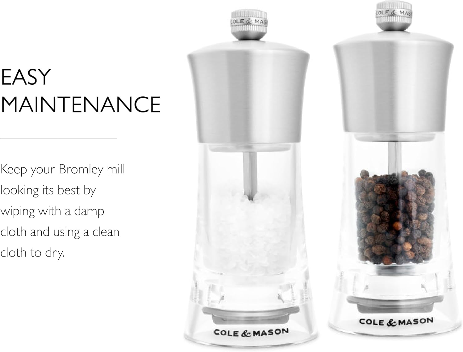 Cole & Mason Bromley Salt & Pepper Mill Gift Set – Acrylic & Stainless Steel – 6" / 15 cm
