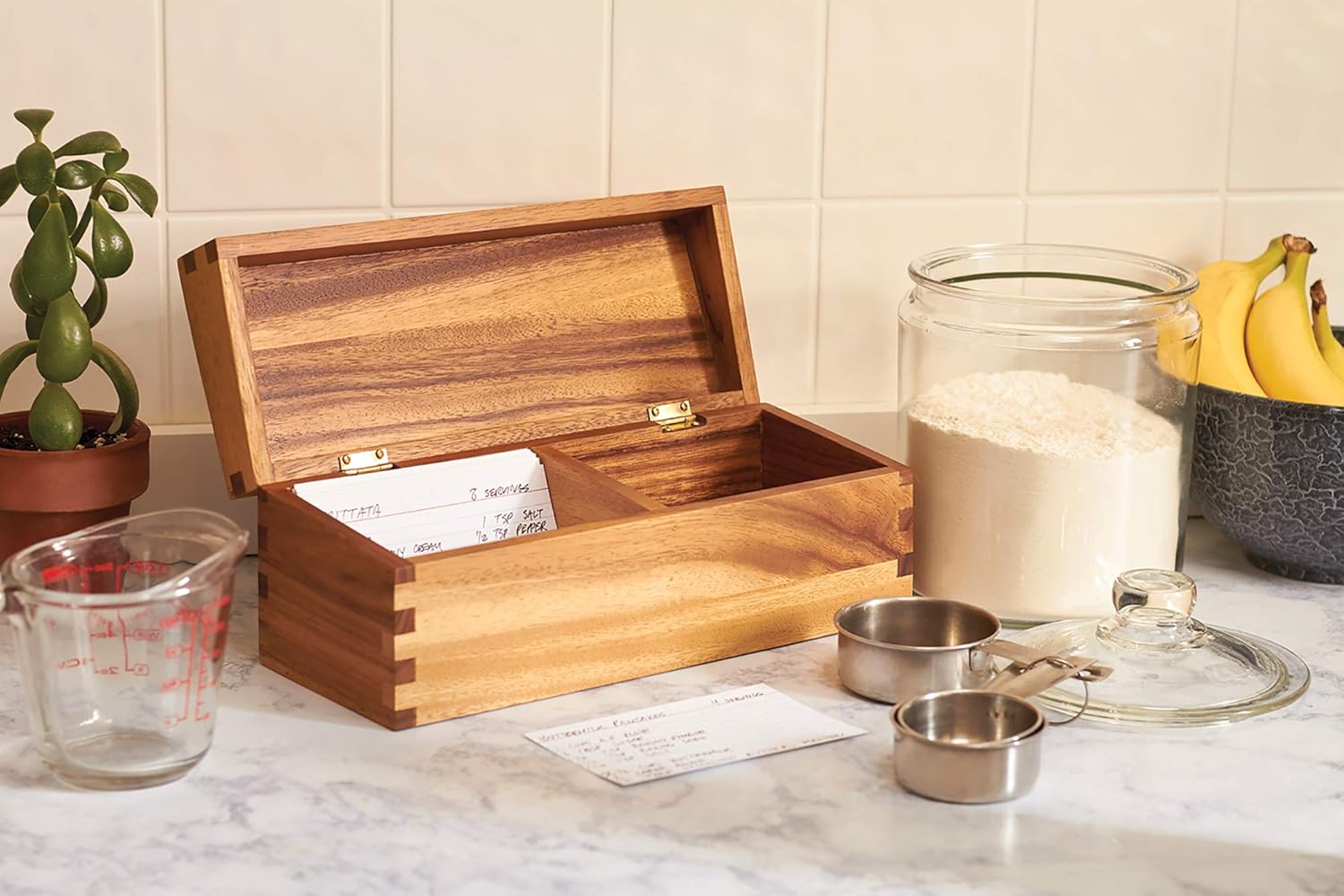 Ironwood Acacia Wood Recipe Box for 3 x 5 Cards