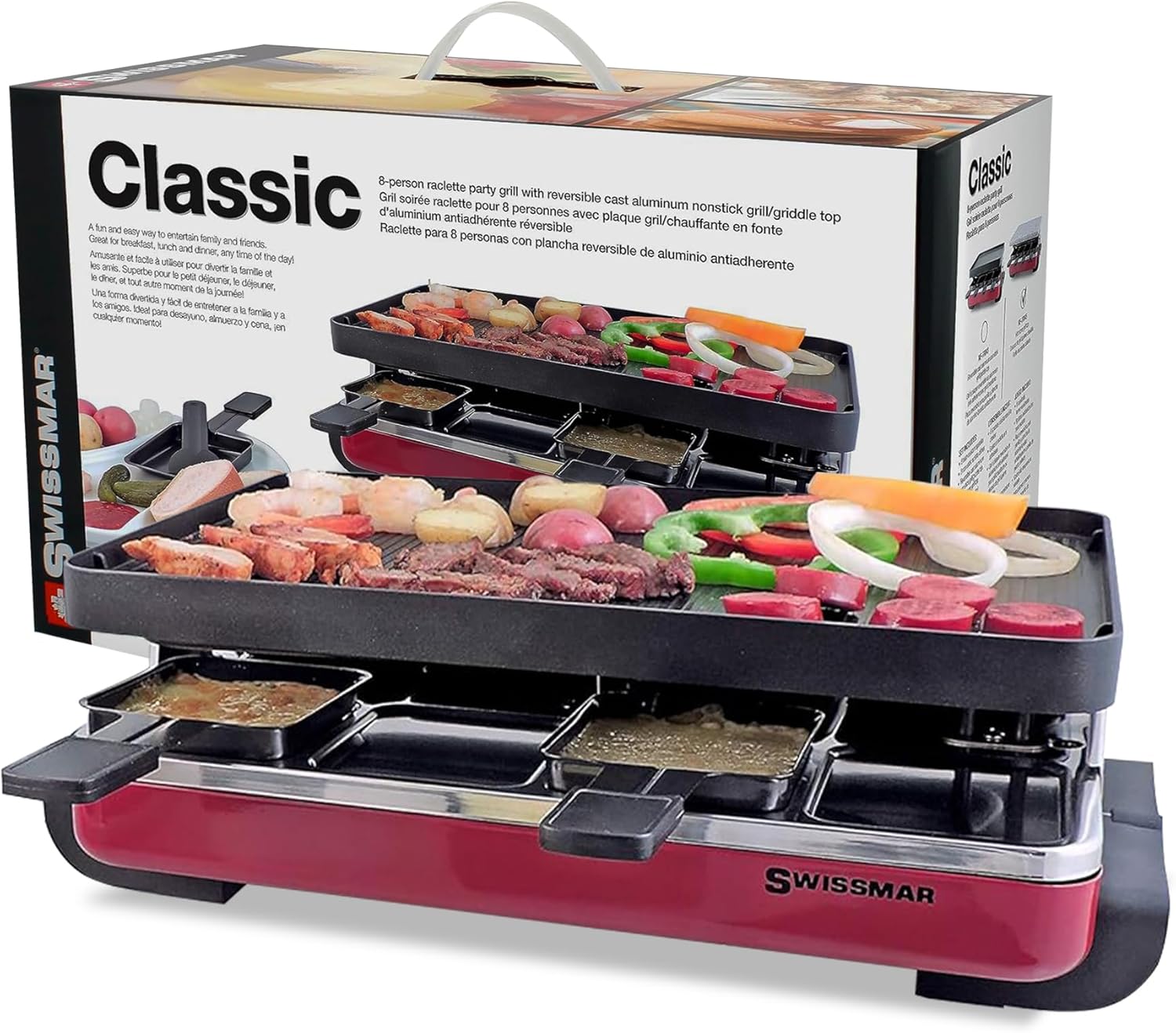 Swissmar Classic 8-Person Raclette Grill – Nonstick Aluminum Plate – Red by Kitchen Niche
