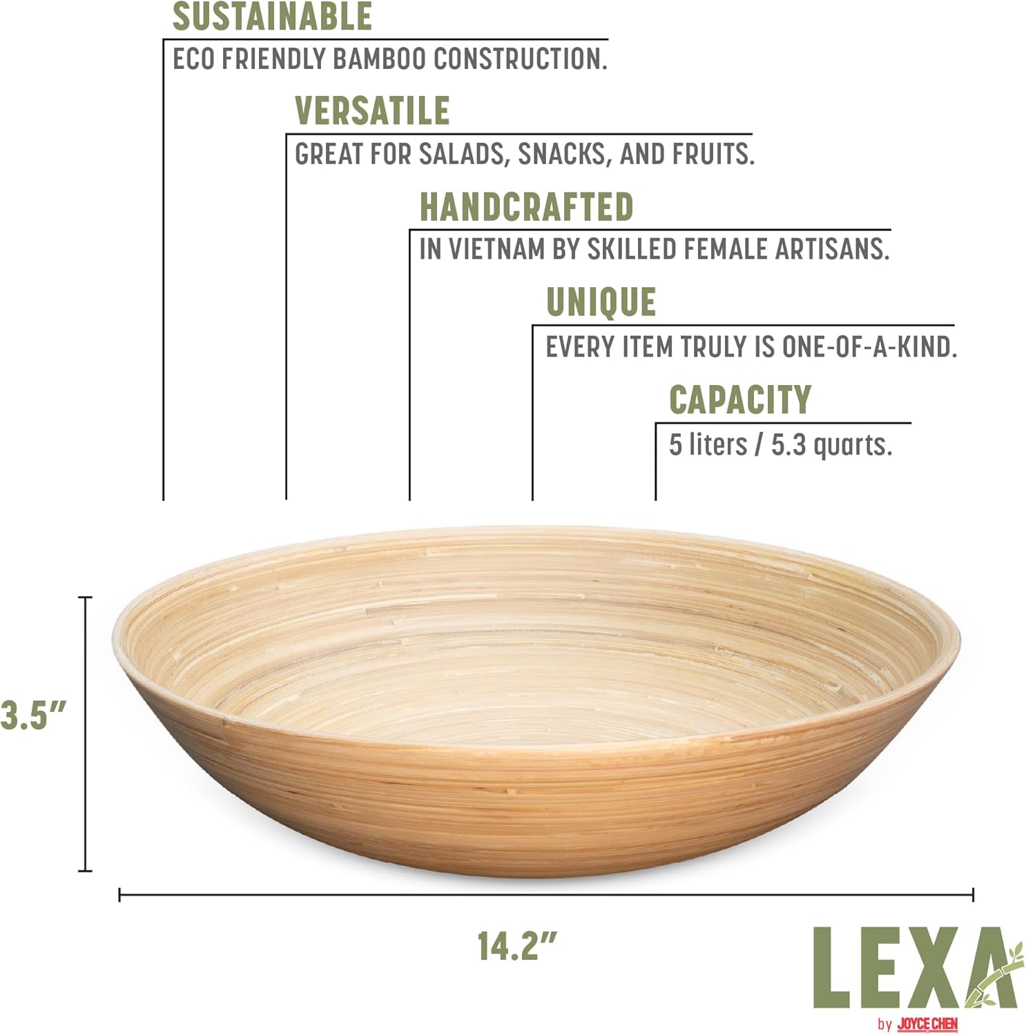 Joyce Chen Lexa Bamboo Salad Bowl – Natural – 14 Inch
