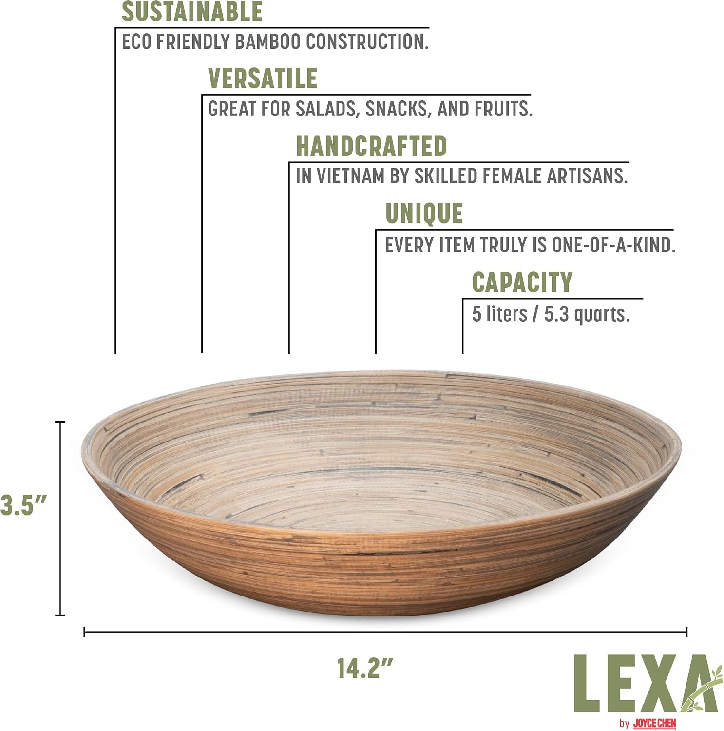 Joyce Chen Lexa Bamboo Salad Bowl – Black – 14 Inch