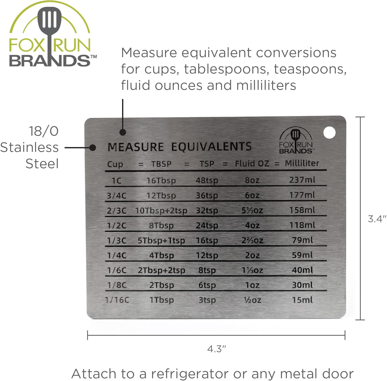 Fox Run Stainless Steel Measurement Magnet