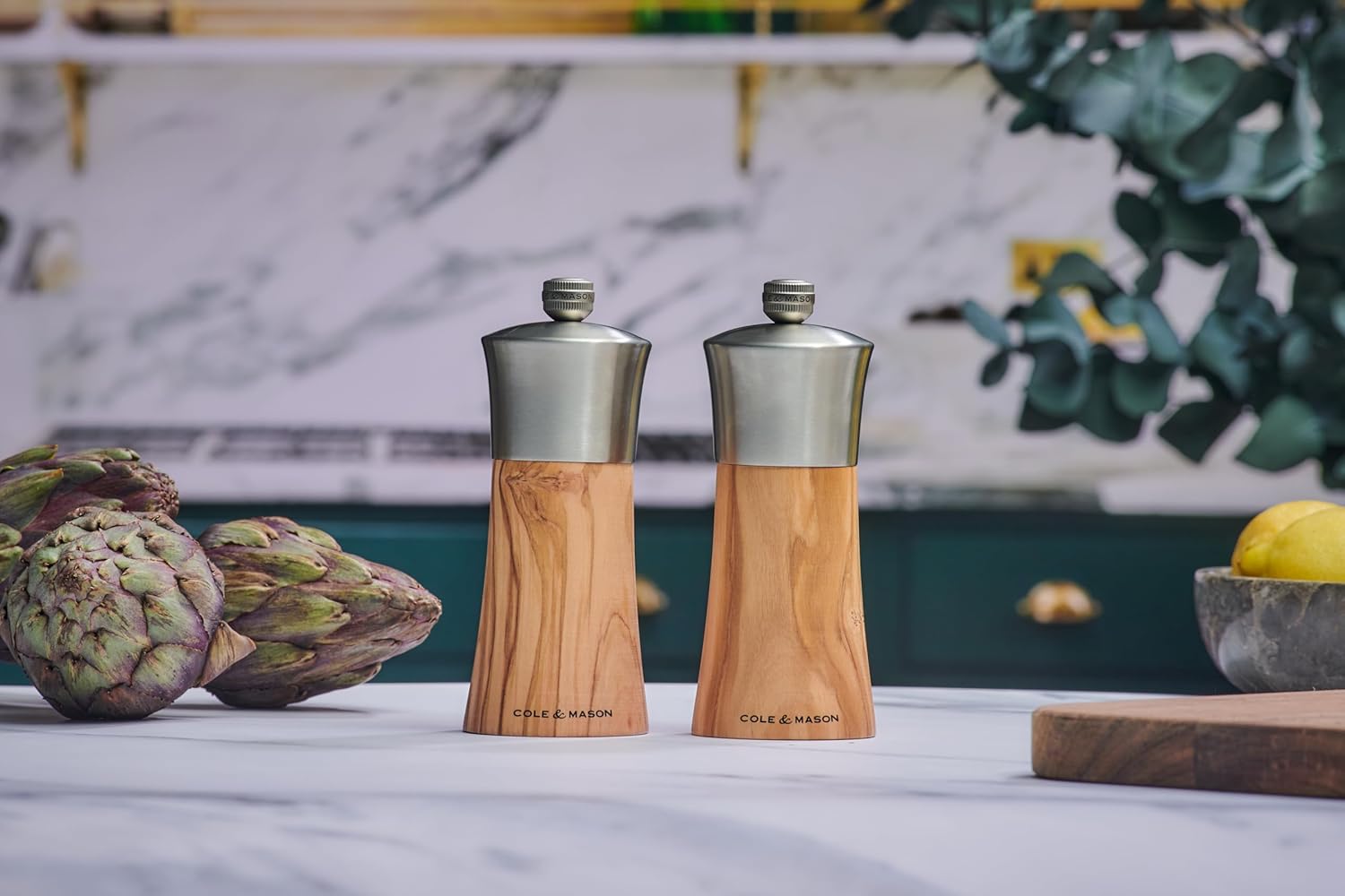 Cole & Mason Bromley Salt Mill – Olive Wood & Stainless Steel – 6" / 15 cm