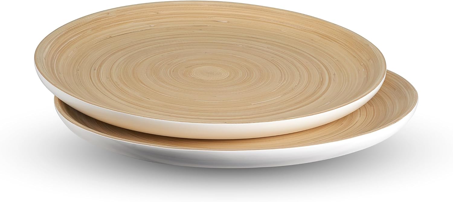 Joyce Chen Lexa Bamboo Serving Plate Set – White – 12 Inch – Set of 2