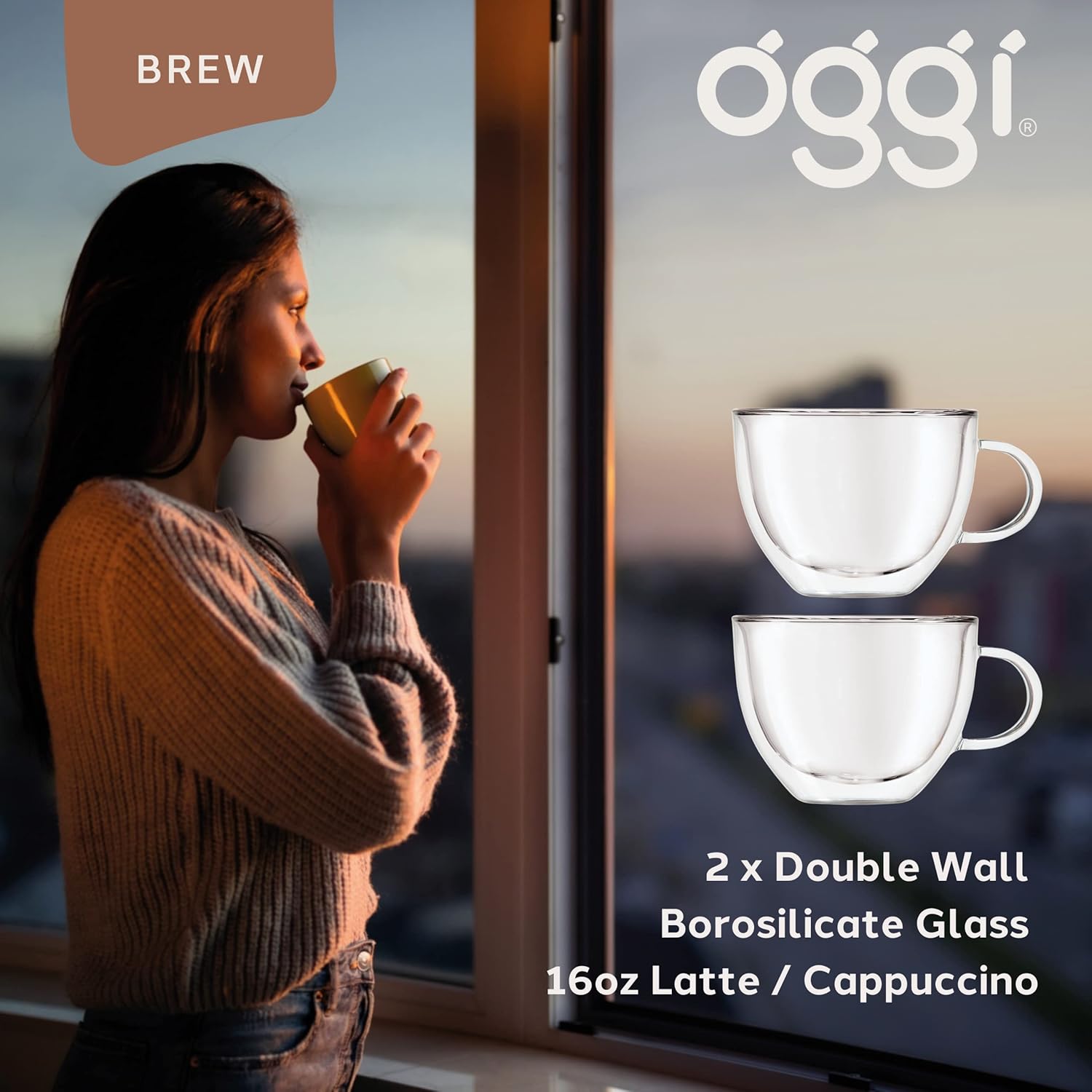 Oggi Set of 2 Double-Wall Latte Cups – 475 ml