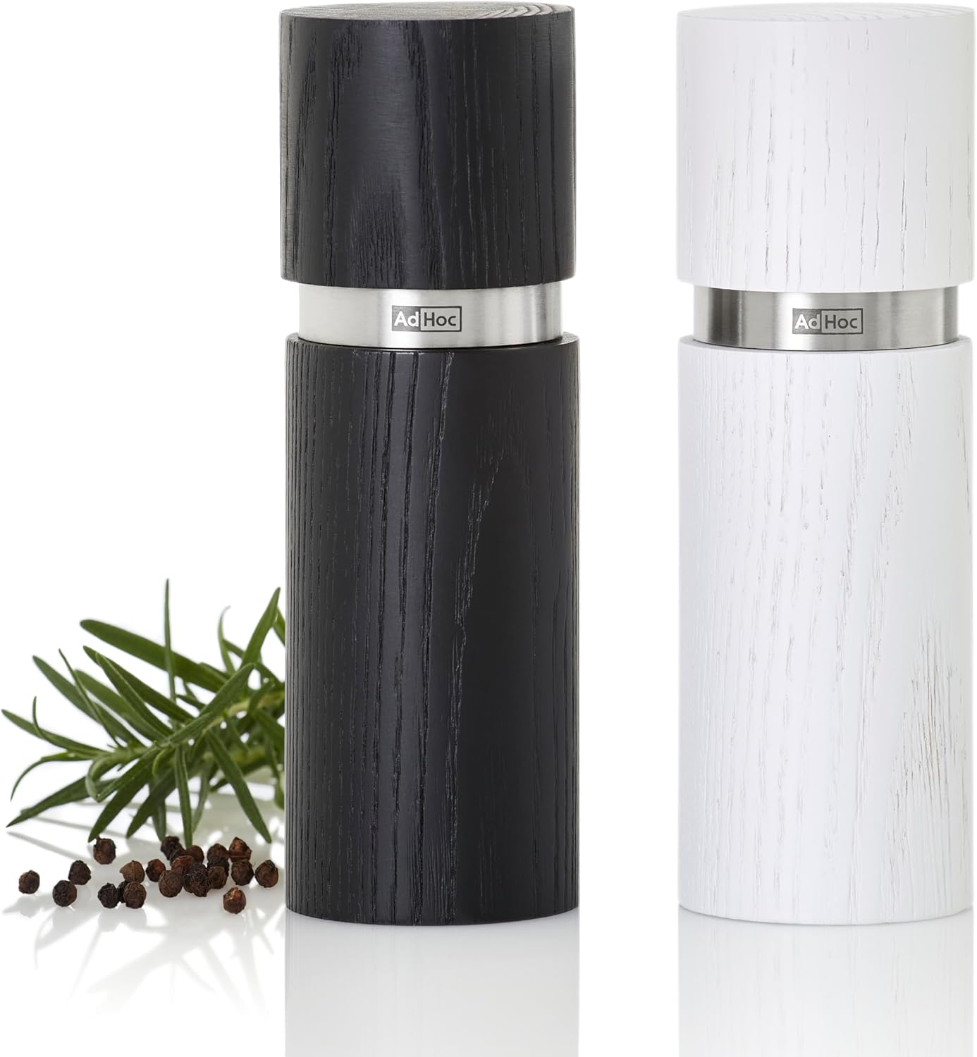 AdHoc Textura Salt and Pepper Mill Set – Black / White – 6" / 15 cm