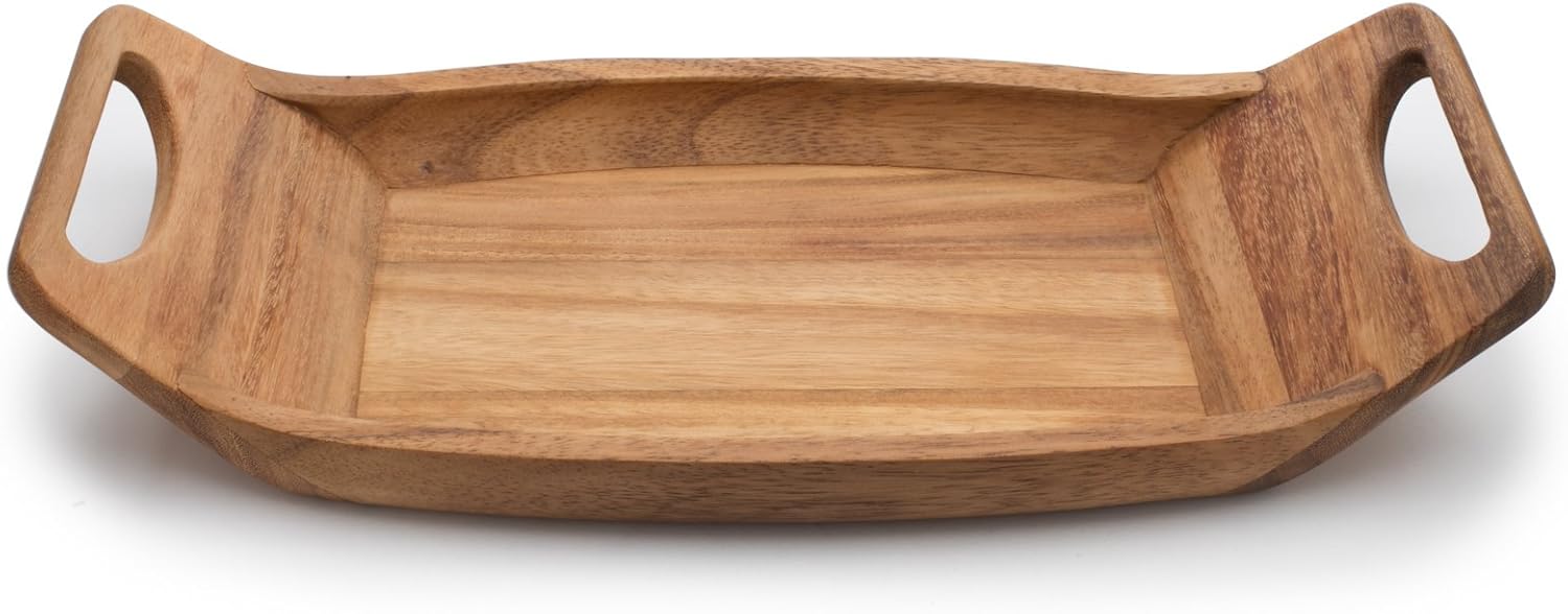 Ironwood Norwegian Saddle Acacia Wood Serving Tray with Handles