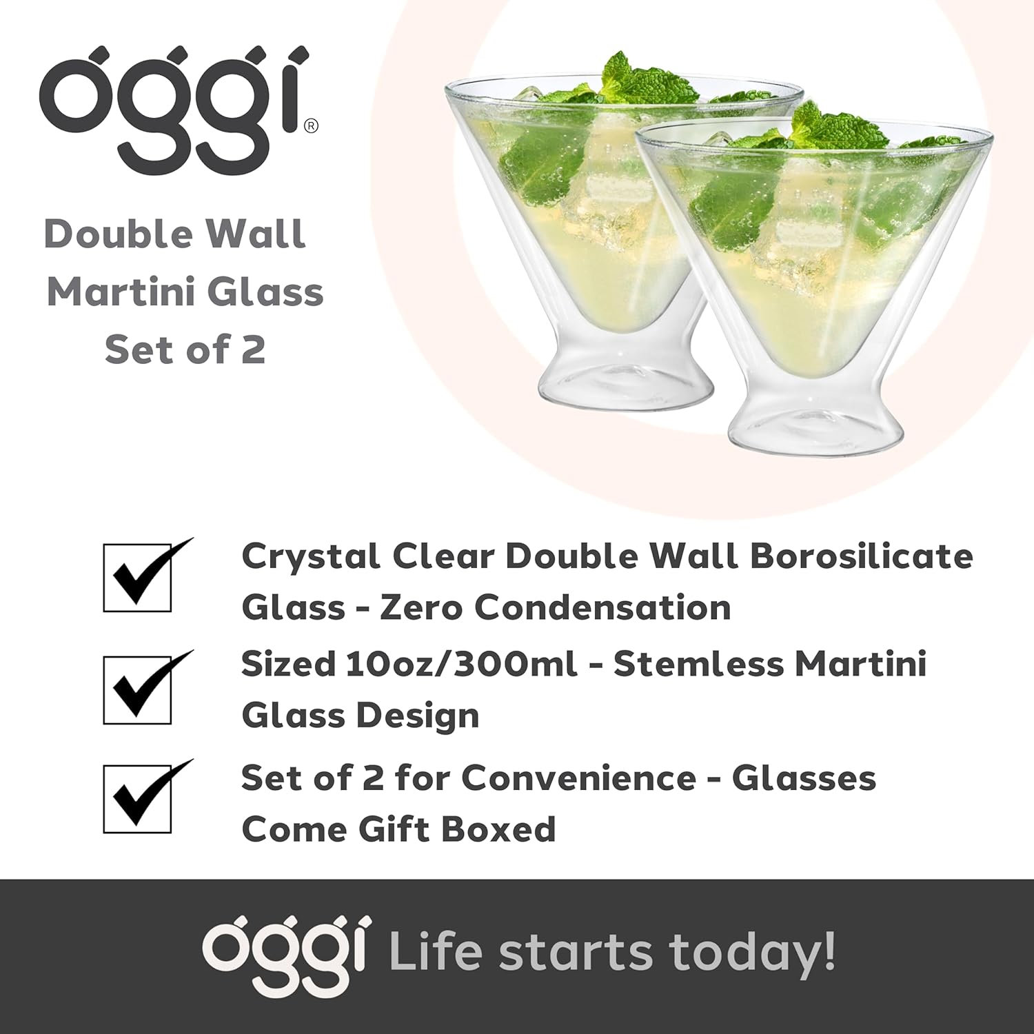 Oggi Set of 2 Double-Wall Martini Glasses