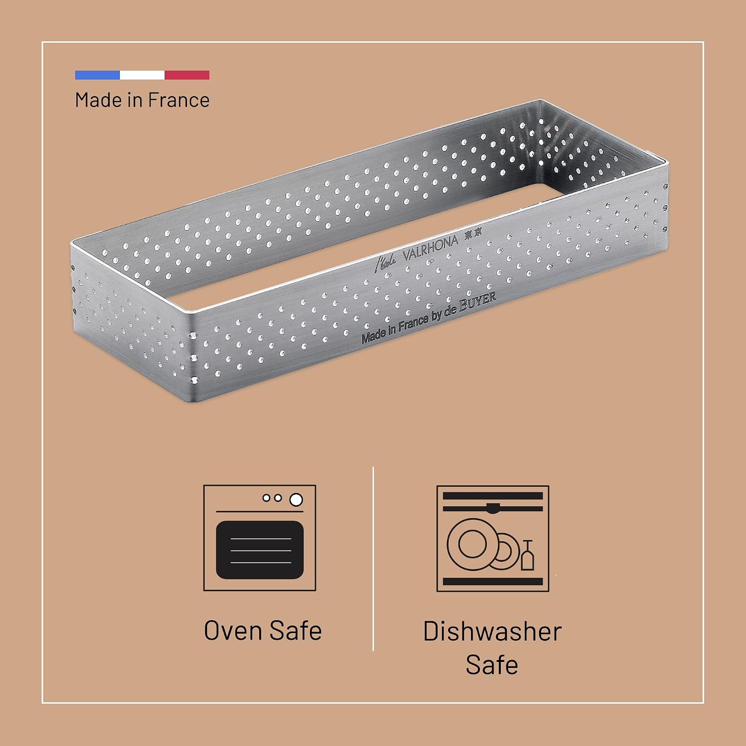 De Buyer Rectangular Perforated Tart Ring – 12 x 4 cm – 2 cm High
