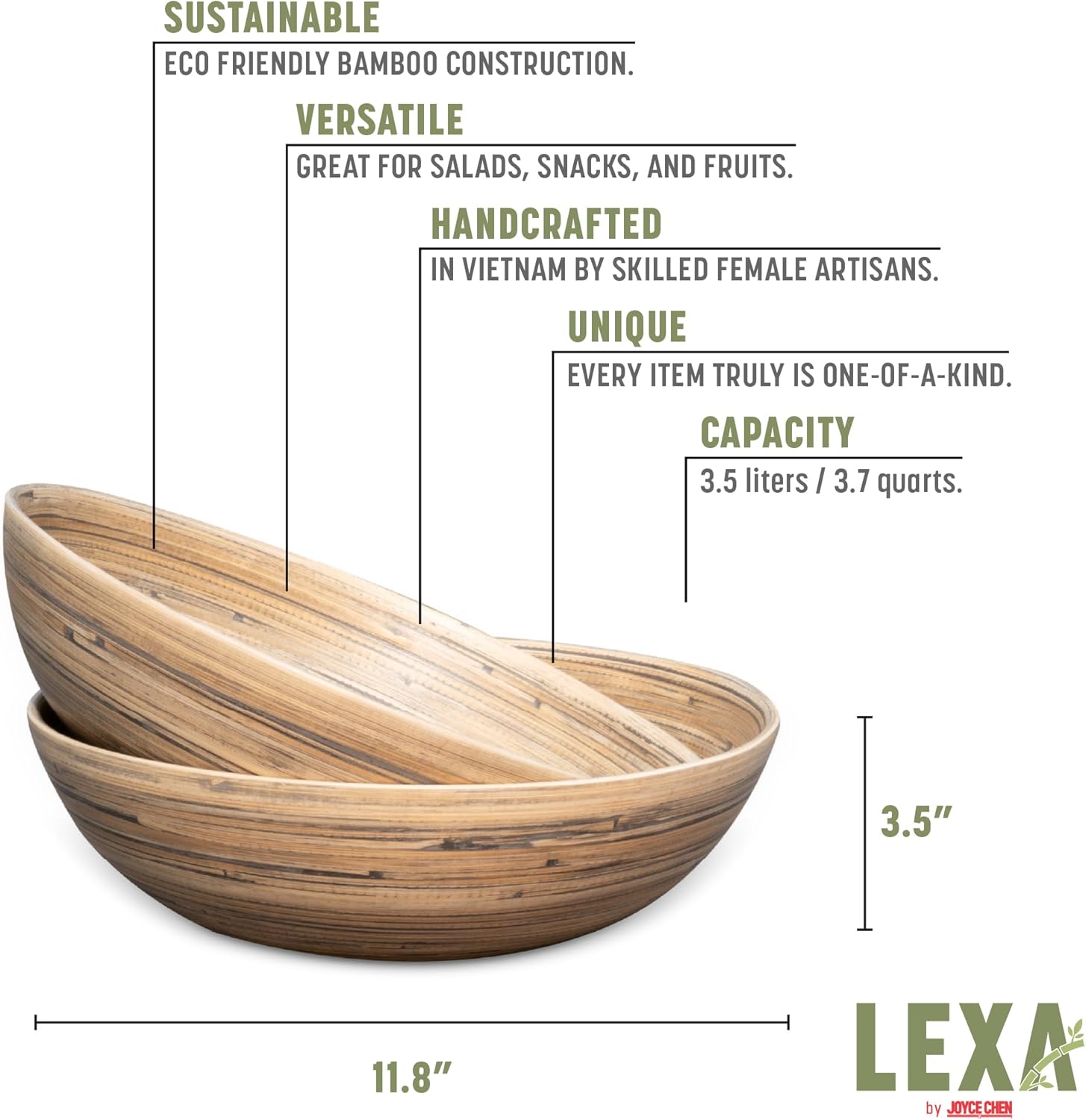 Joyce Chen Lexa Bamboo Salad Bowl – Black – 12 Inch – Set of 2