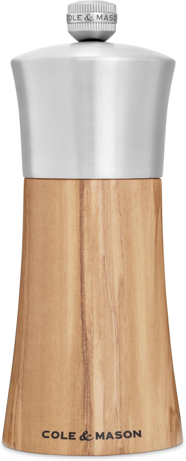 Cole & Mason Bromley Salt Mill – Olive Wood & Stainless Steel – 6" / 15 cm