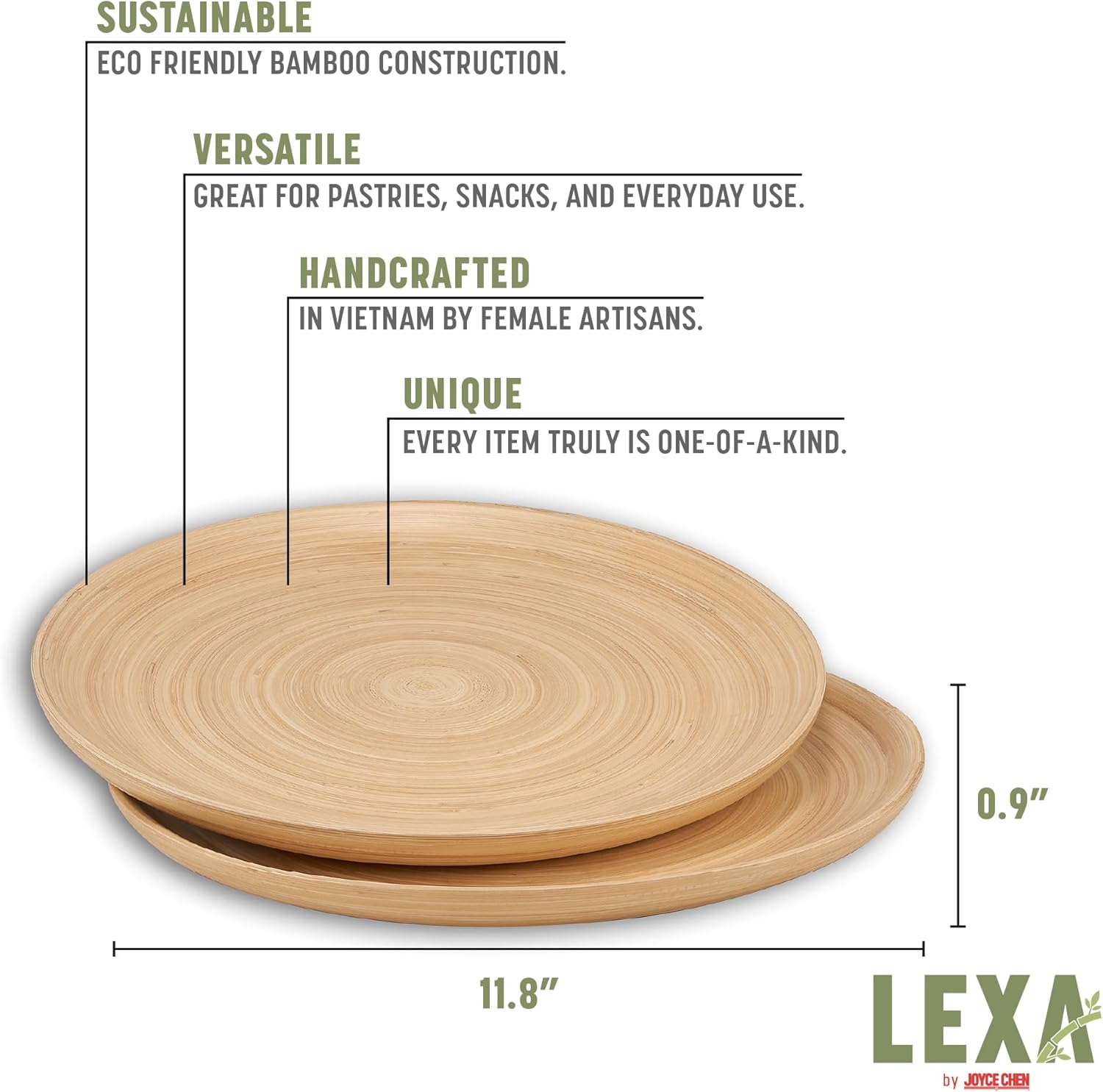 Joyce Chen Lexa Bamboo Serving Plate Set – Natural – 12 Inch – Set of 2