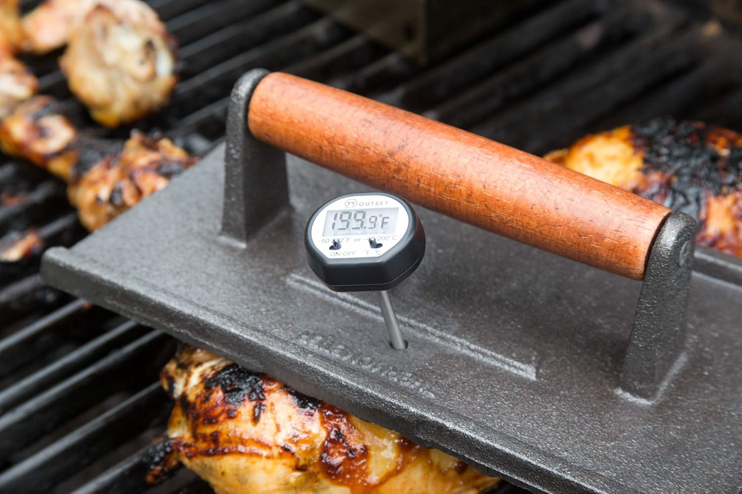 Outset Rectangular Cast Iron Grill Press – 9" × 5"