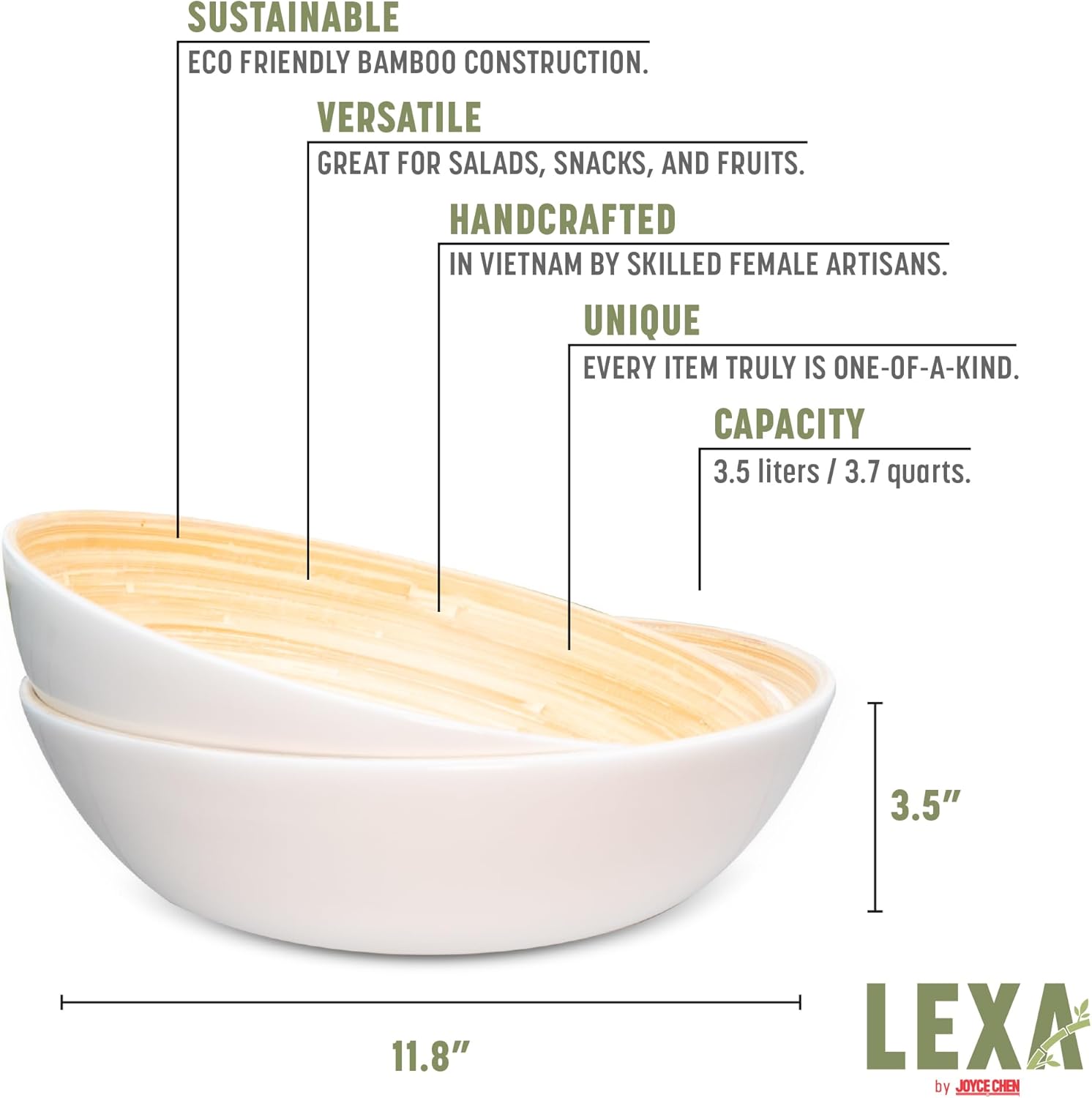 Joyce Chen Lexa Bamboo Salad Bowl – White – 12 Inch – Set of 2