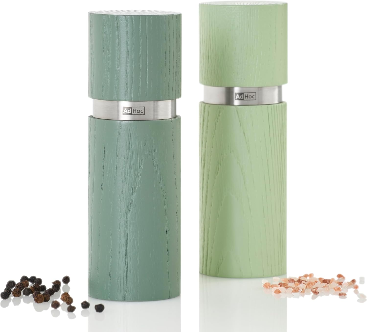 AdHoc Textura Salt and Pepper Mill Set – Dark / Light Green – 6" / 15 cm