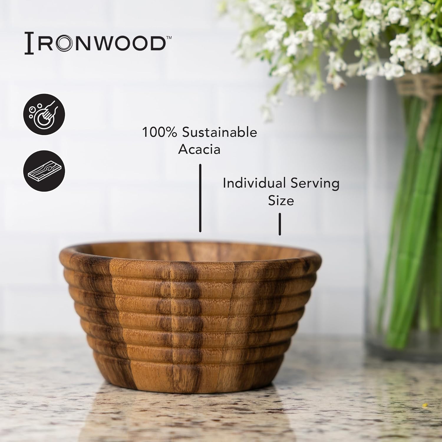 Ironwood Beehive Personal Acacia Wood Salad and Fruit Bowl 6 Inch