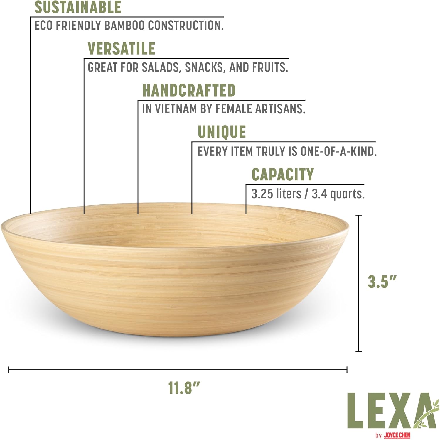 Joyce Chen Lexa Bamboo Salad Bowl – Natural – 12 Inch