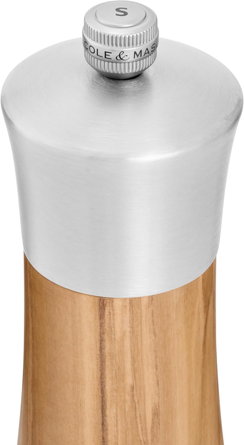 Cole & Mason Bromley Salt Mill – Olive Wood & Stainless Steel – 6" / 15 cm