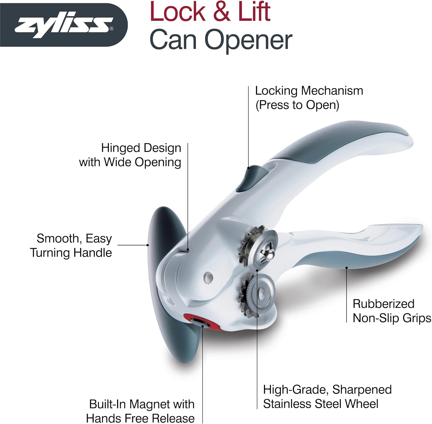 Zyliss Lock 'N Lift Can Opener – Charcoal by Kitchen Niche
