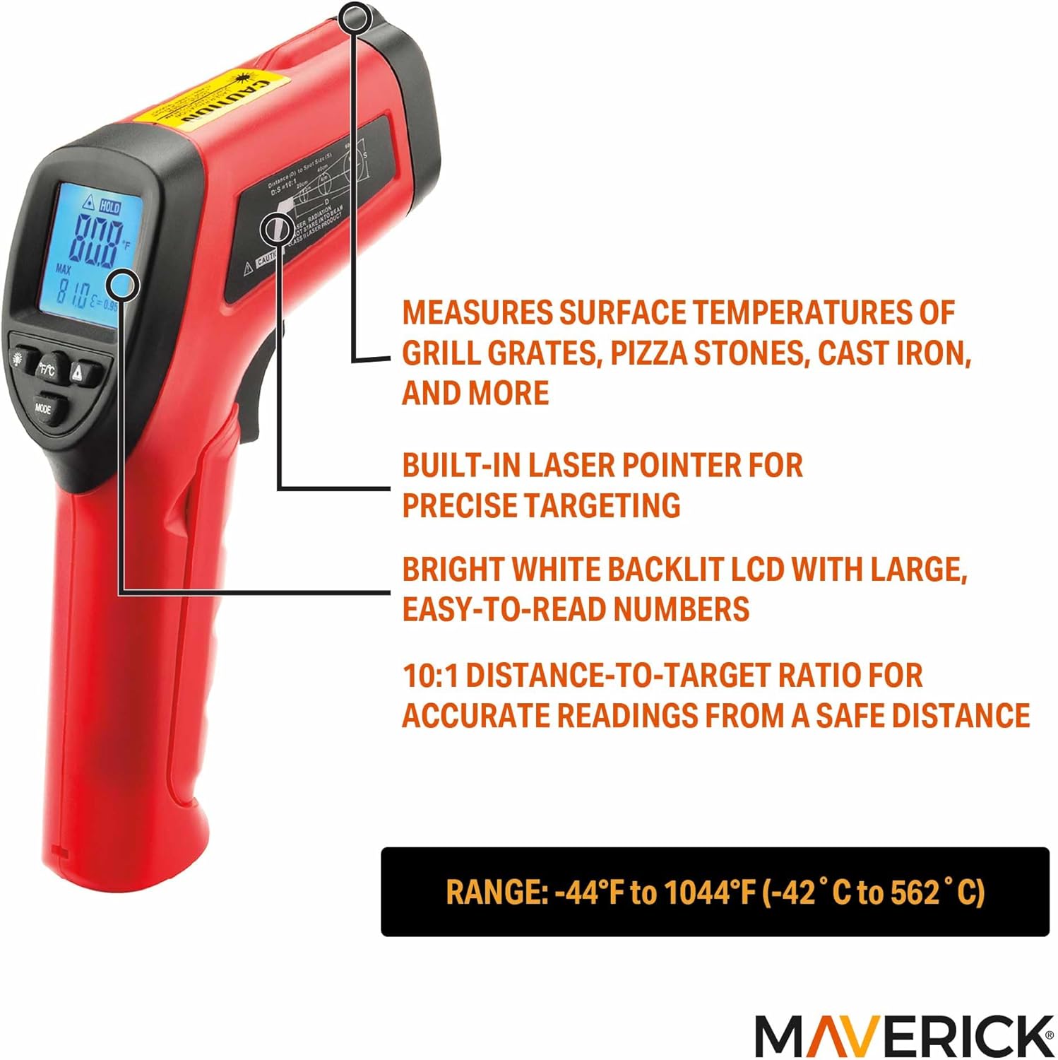 Maverick Infrared BBQ Surface Thermometer Red and Black