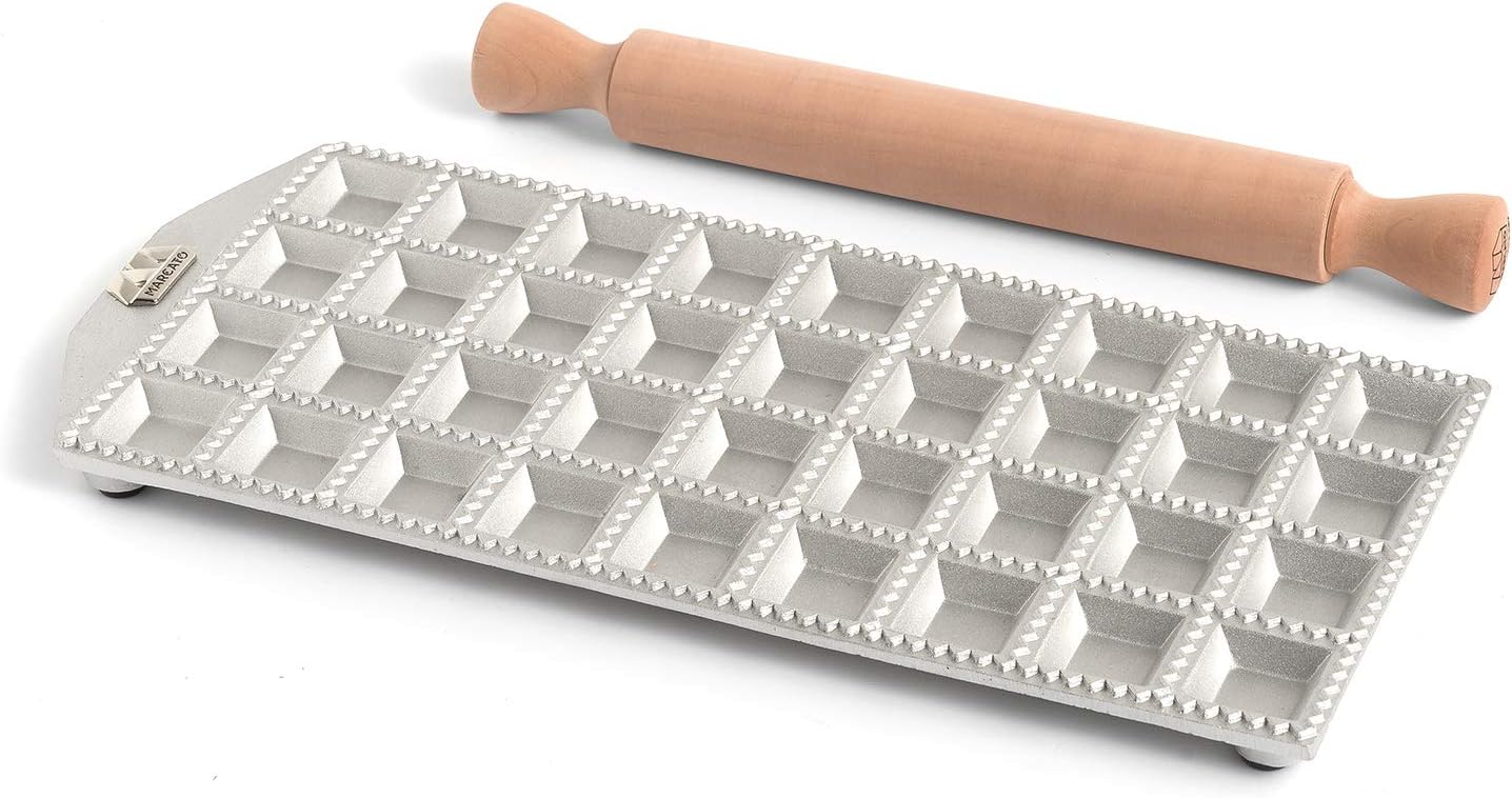 Marcato Premium Ravioli Maker Mold with Rolling Pin – 3.5 cm / 1.37"