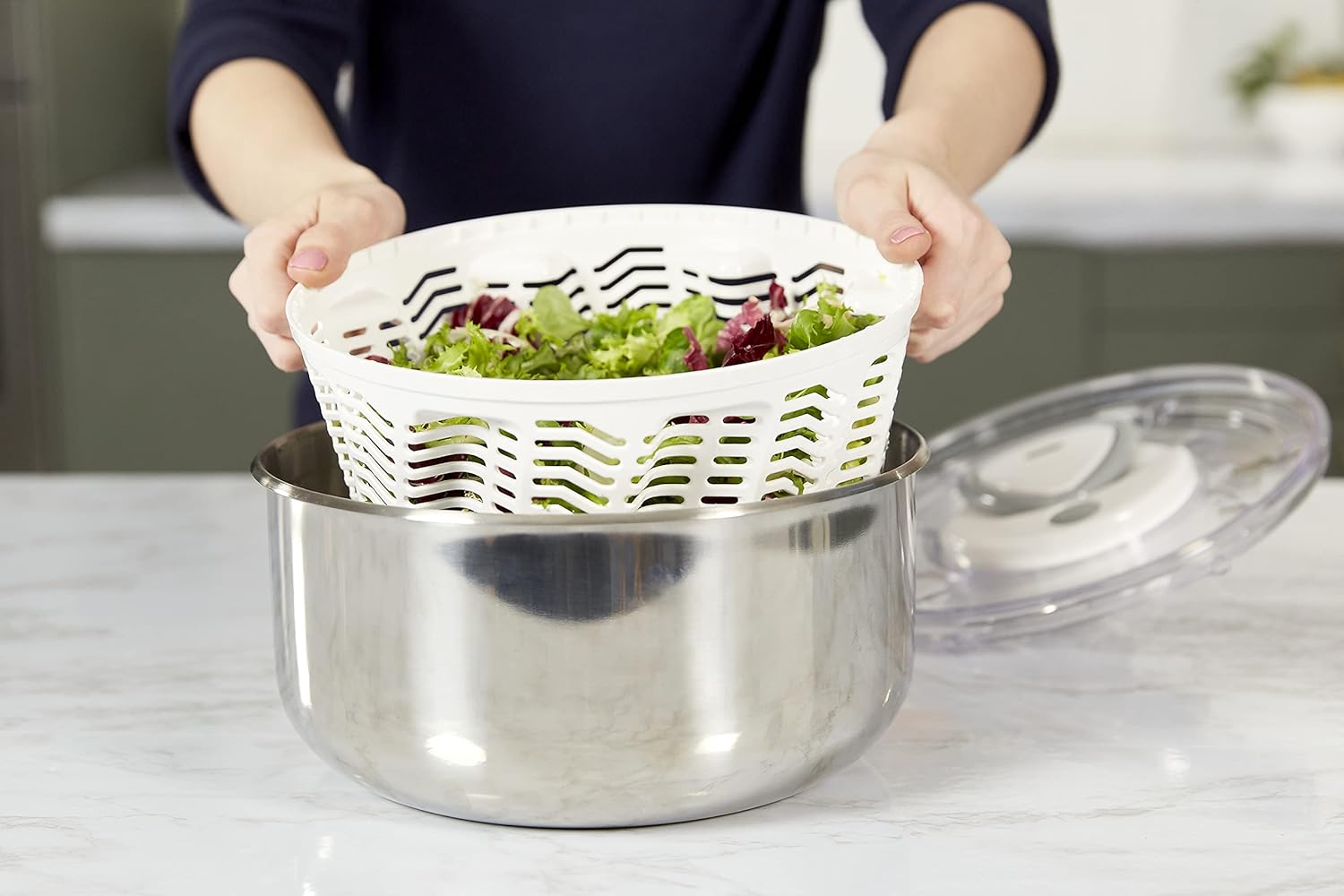 Zyliss Easy Spin 2 Salad Spinner – Stainless Steel Bowl by Kitchen Niche