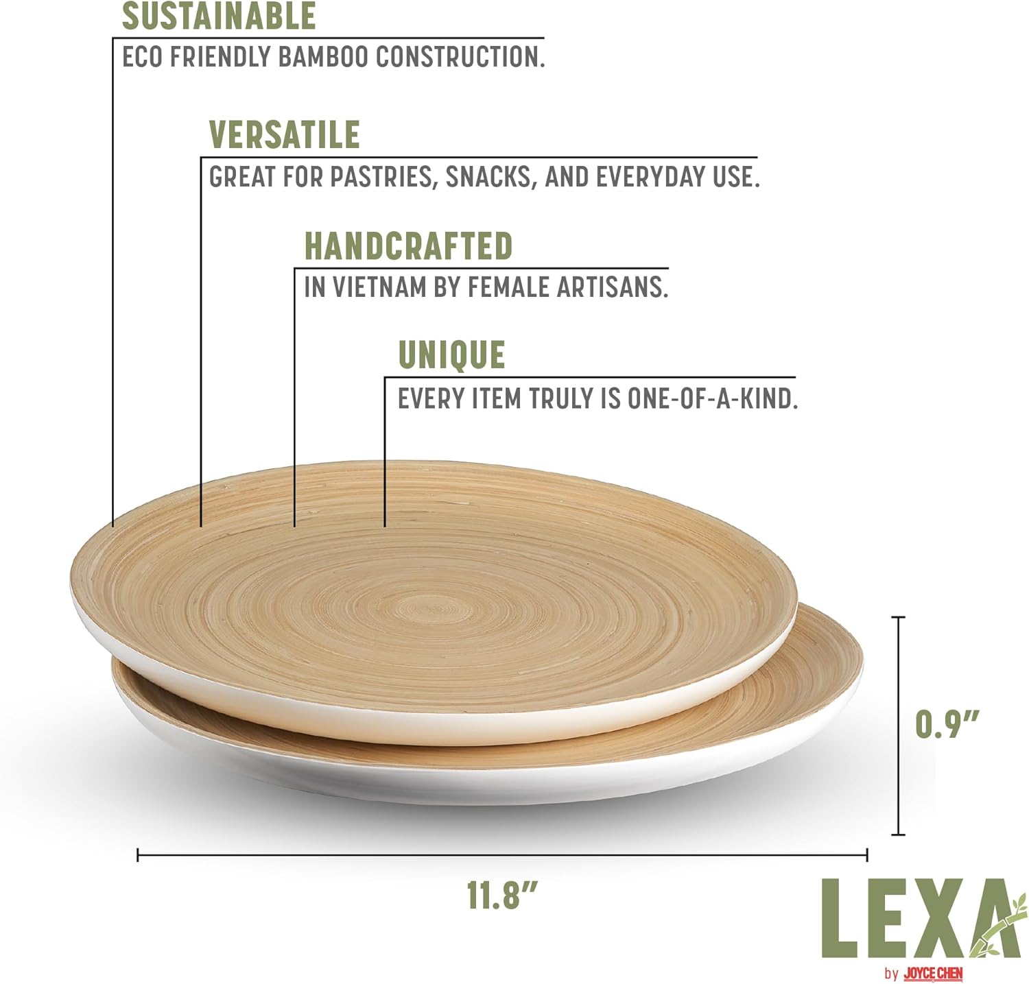 Joyce Chen Lexa Bamboo Serving Plate Set – White – 12 Inch – Set of 2