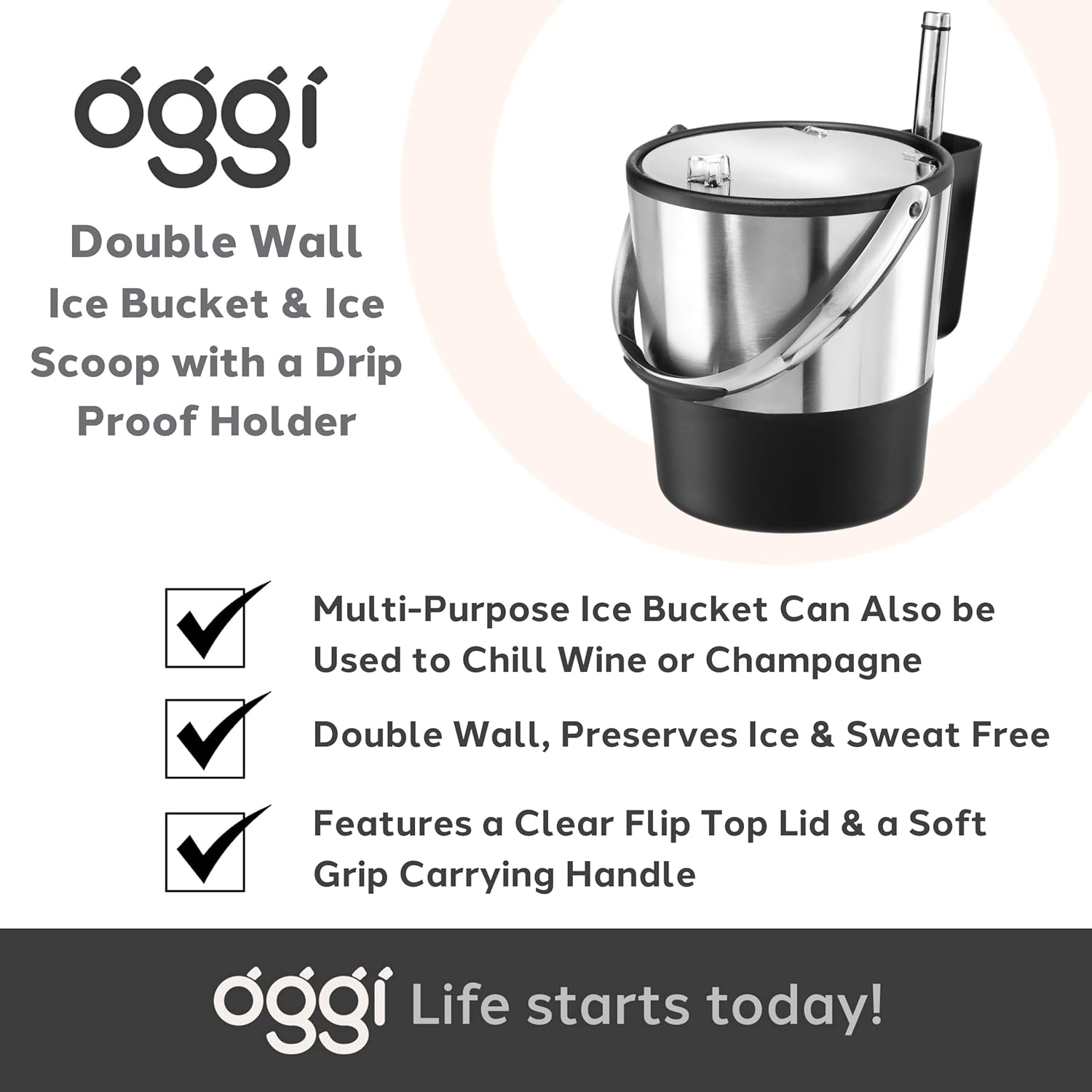 Oggi Double-Wall Ice Bucket with Scoop – 3.8 L