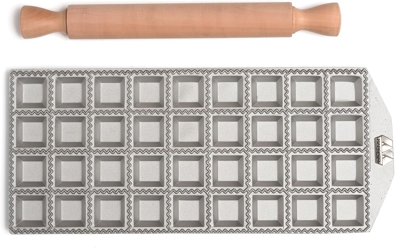 Marcato Premium Ravioli Maker Mold with Rolling Pin – 3.5 cm / 1.37"