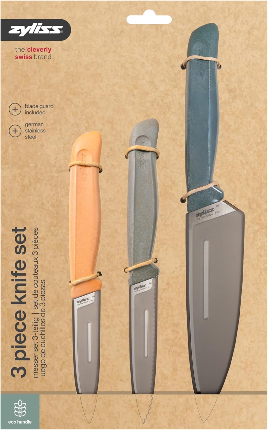 Zyliss 3 Pc Knife Set – Chef, Paring & Serrated Paring