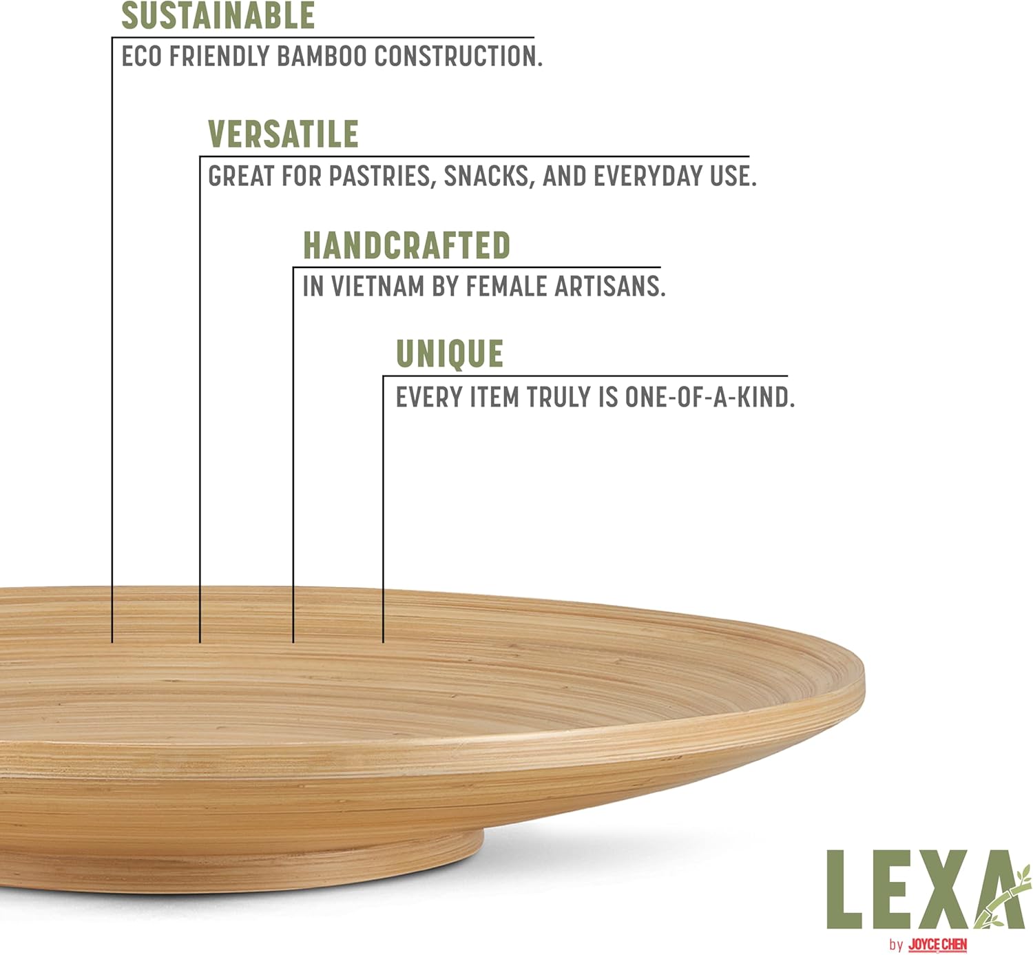 Joyce Chen Lexa Bamboo Footed Plate – Natural – 12 Inch