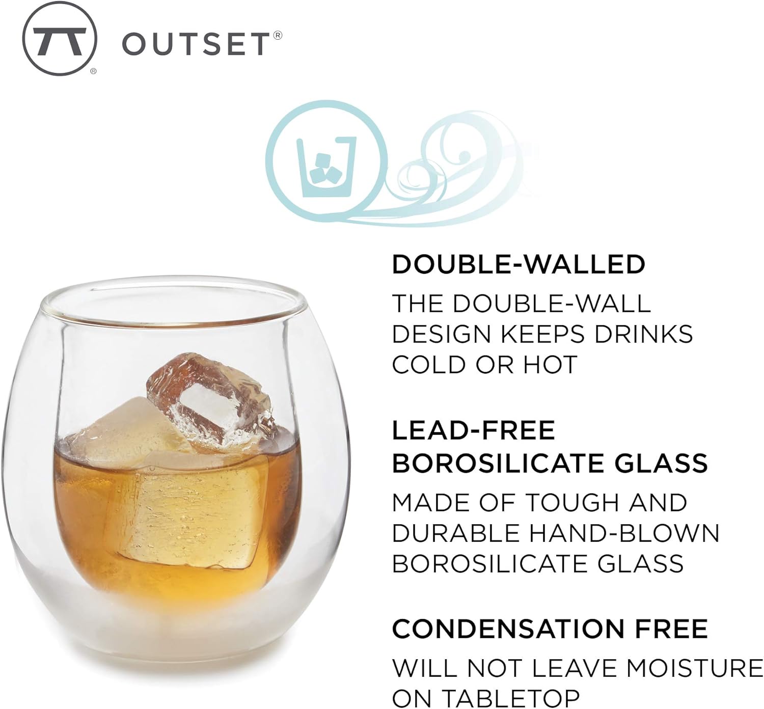 Outset Double Wall Whiskey Glasses Set of 2 – Borosilicate Glass