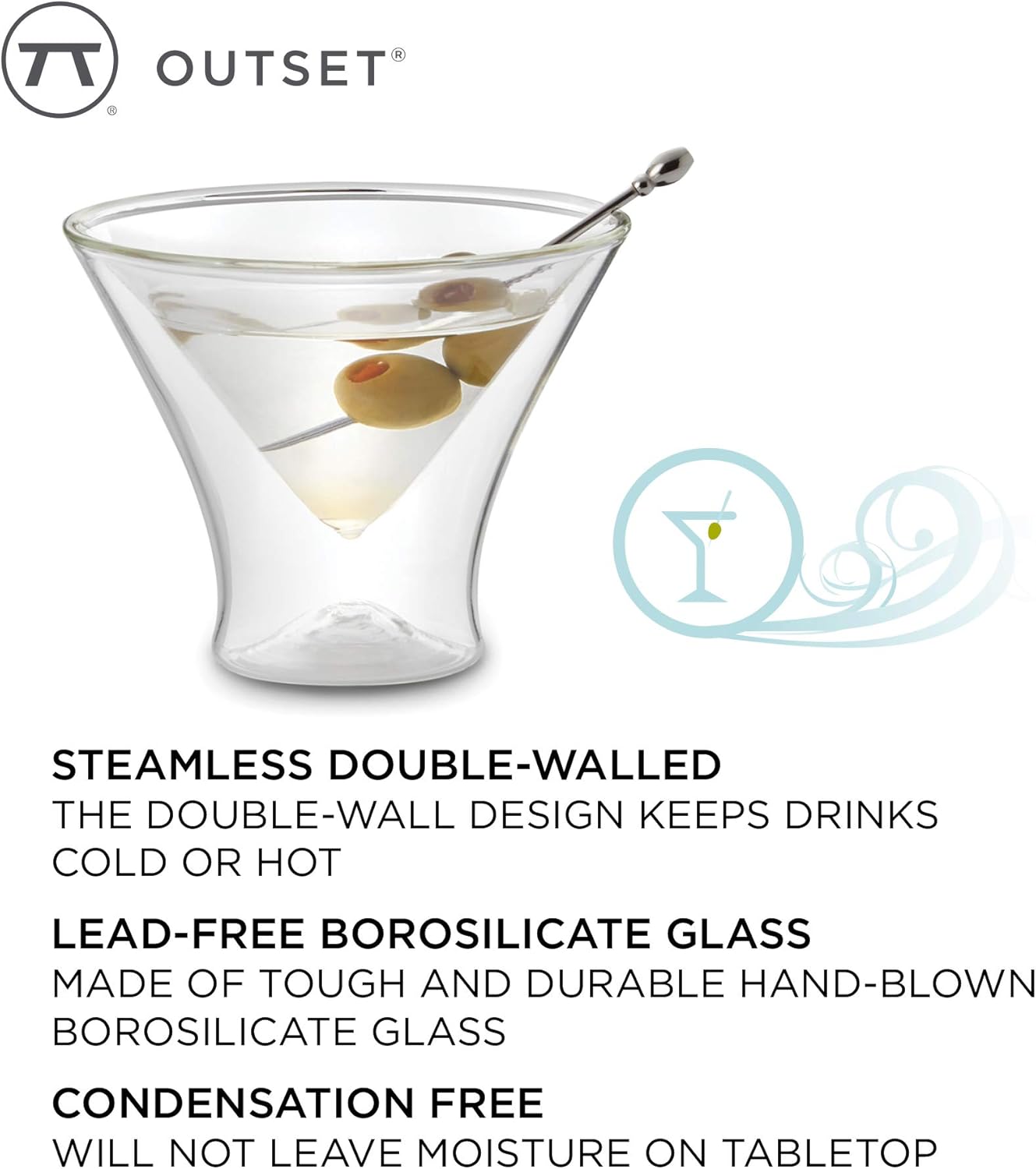 Outset Double Wall Stemless Martini Glasses Set of 2 – Borosilicate