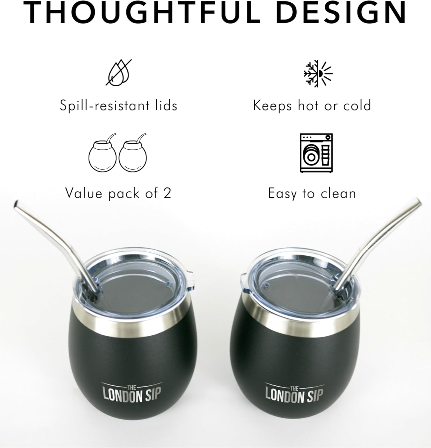 London Sip Yerba Mate Cup 2-Pack Set – Black – 8 oz