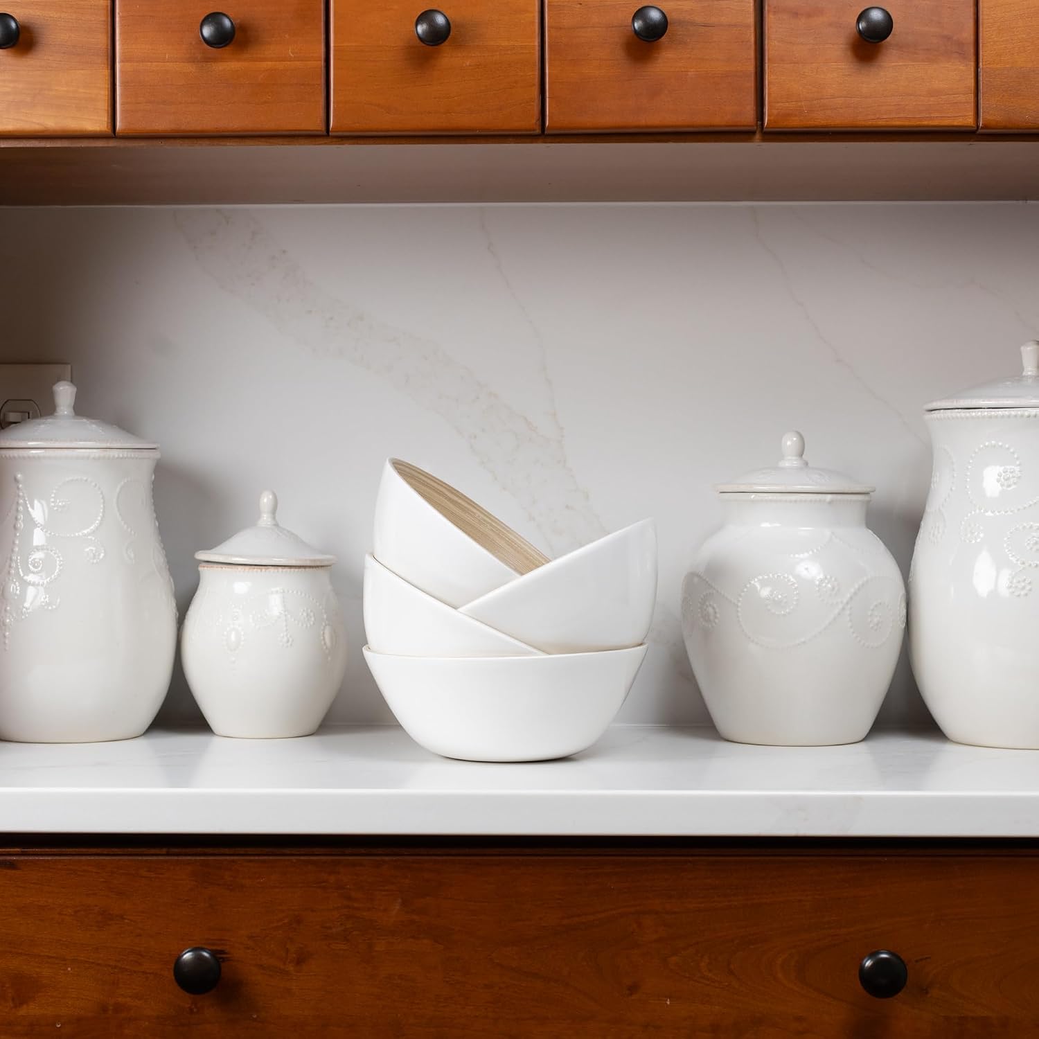 Joyce Chen Lexa Bamboo Salad Bowl Set – White – 8 Inch – Set of 4