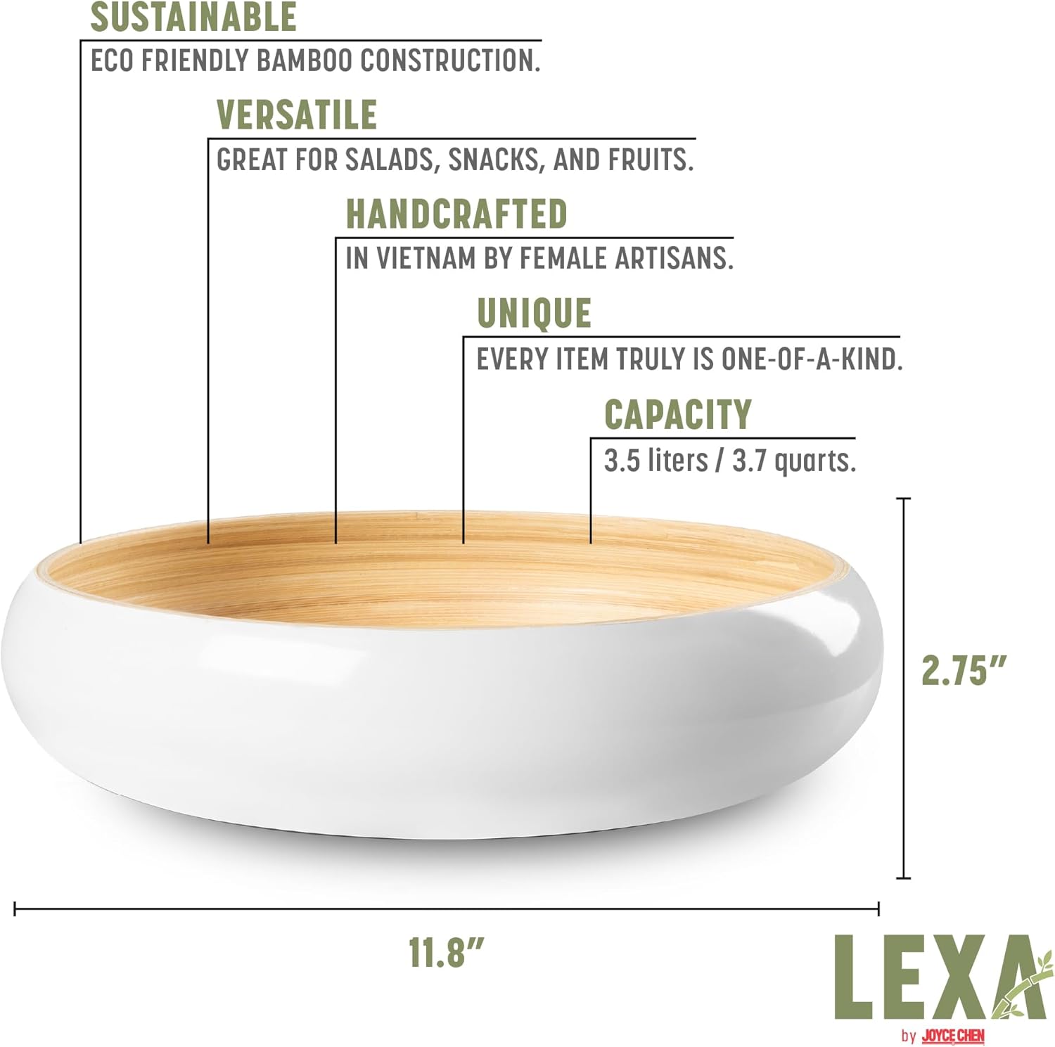 Joyce Chen Lexa Bamboo Fruit Bowl – White – 12 Inch