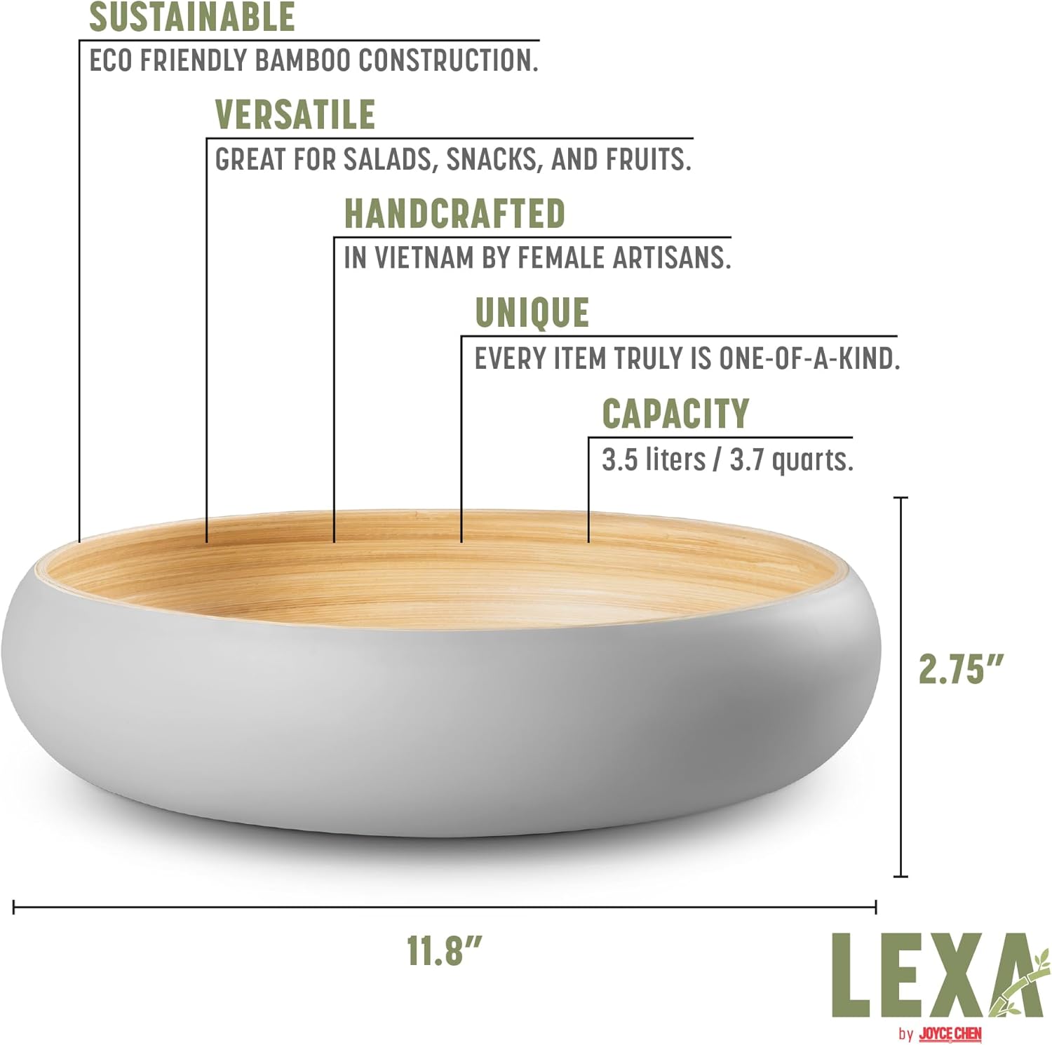 Joyce Chen Lexa Bamboo Fruit Bowl – Grey – 12 Inch
