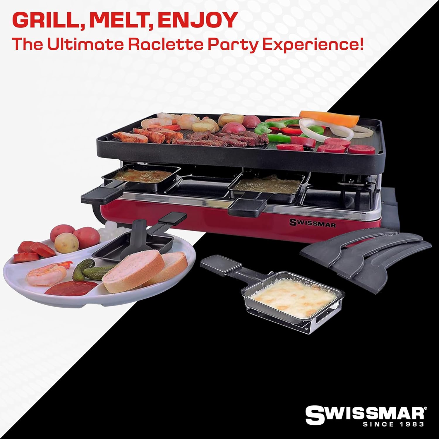 Swissmar Classic 8-Person Raclette Grill – Nonstick Aluminum Plate – Red by Kitchen Niche