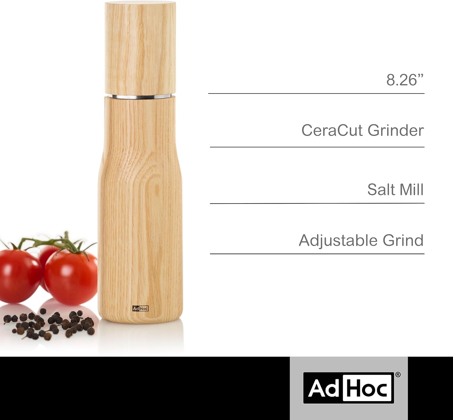 AdHoc Levo Salt and Pepper Mill – Light Ash Wood – 8.3" / 21 cm