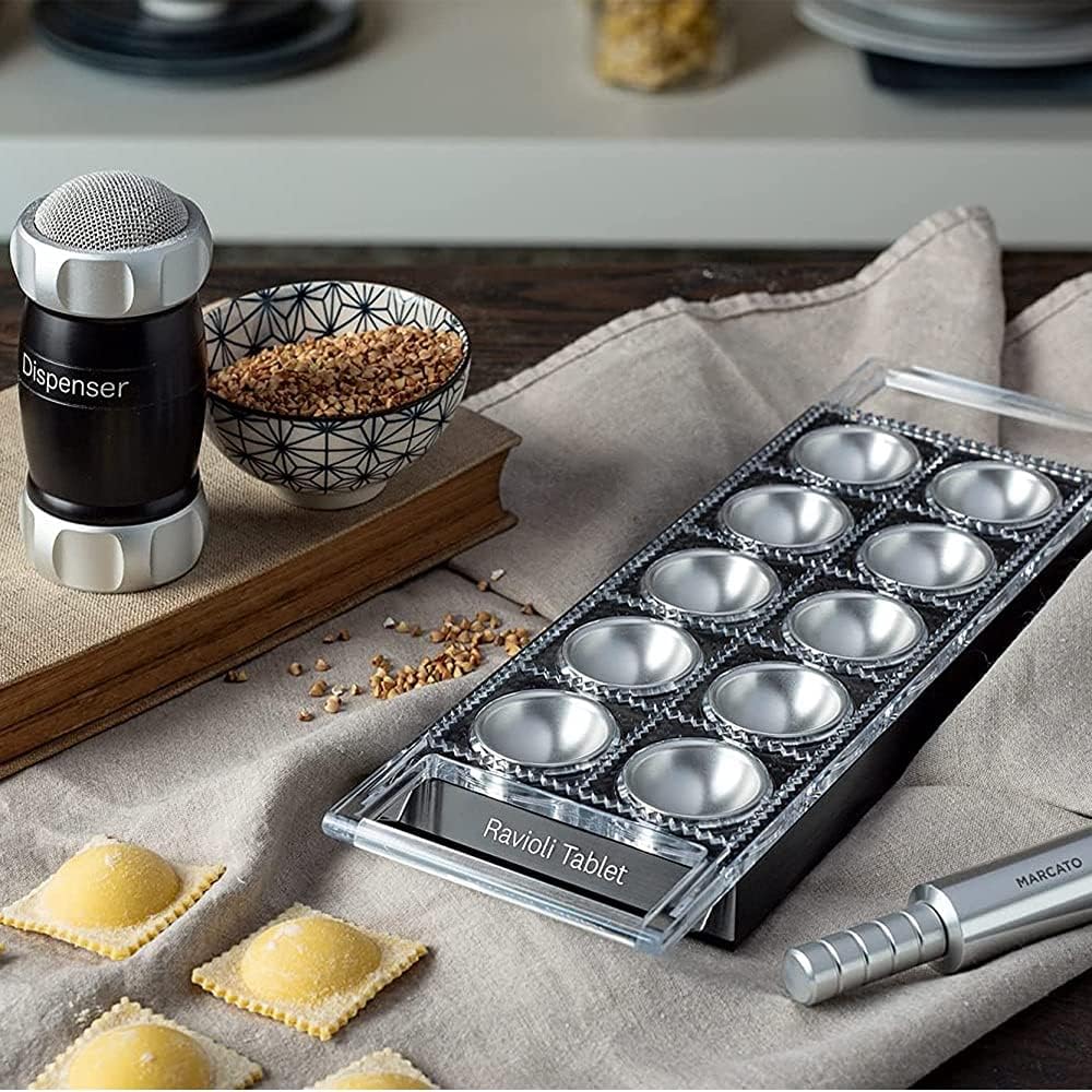 Marcato Premium Ravioli Tablet with Rolling Pin, Black