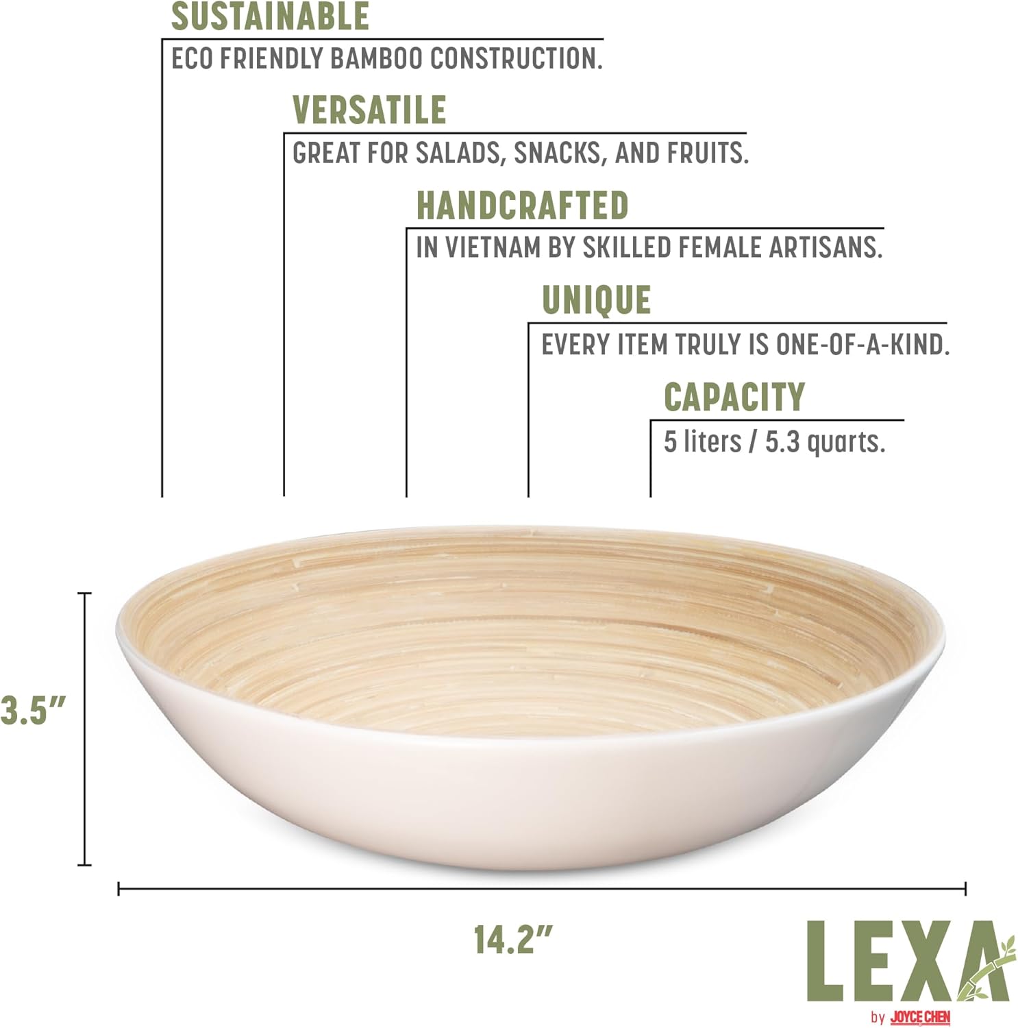 Joyce Chen Lexa Bamboo Salad Bowl – White – 14 Inch
