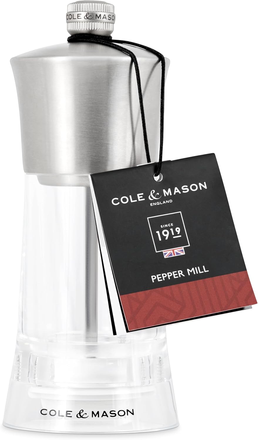 Cole & Mason Bromley Pepper Mill – Acrylic & Stainless Steel – 6" / 15 cm