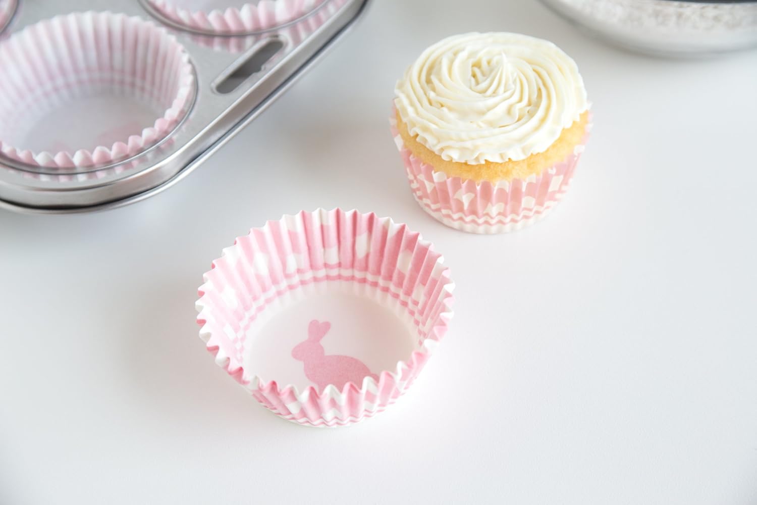 Fox Run Pink Gingham Bunny Baking Cup Set of 50