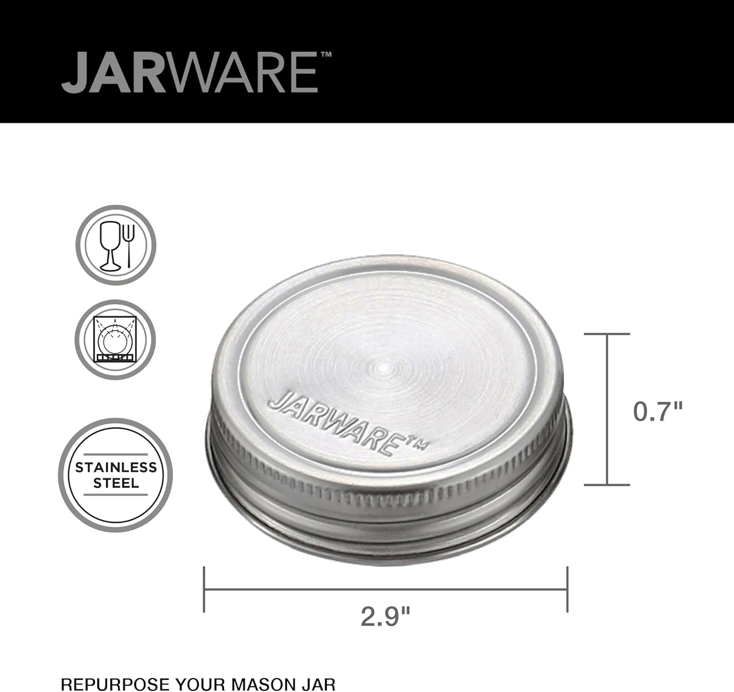 Jarware Stainless Steel Mason Jar Lids Set of 8