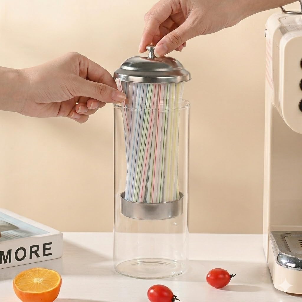 Fox Run Glass Straw Holder with Lid