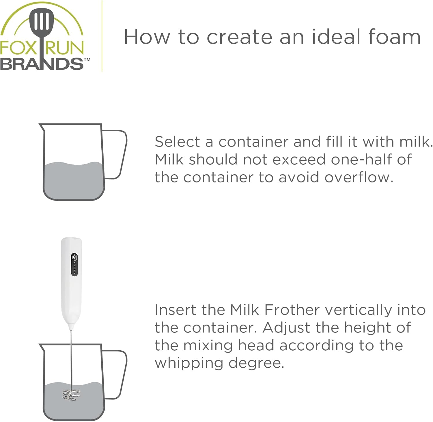 Fox Run Rechargeable Milk Frother, White